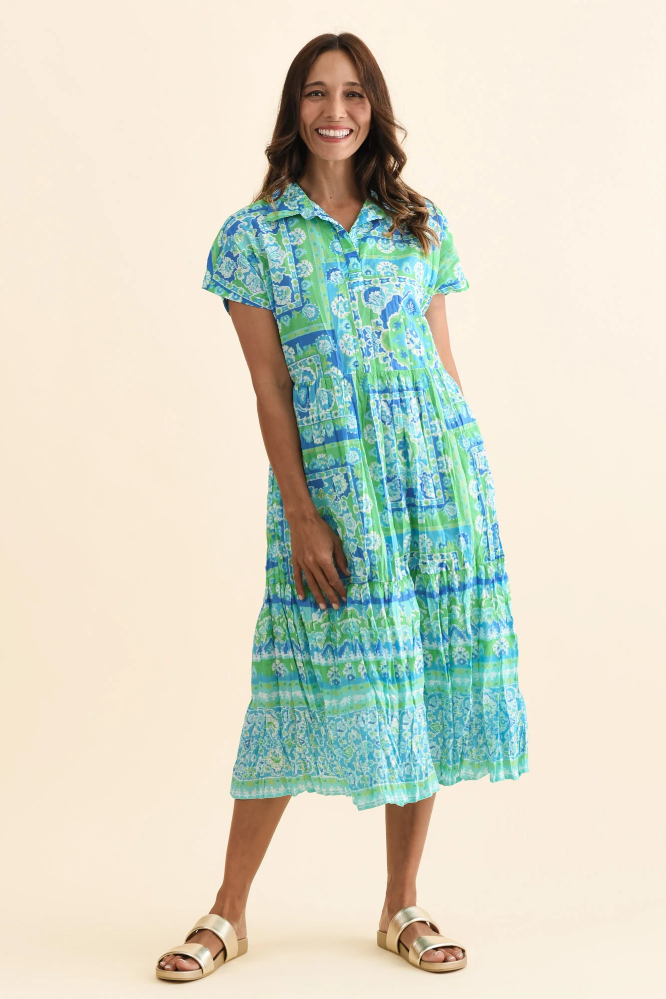 Anali Blue Abstract Cotton Shirt Dress - Image 2