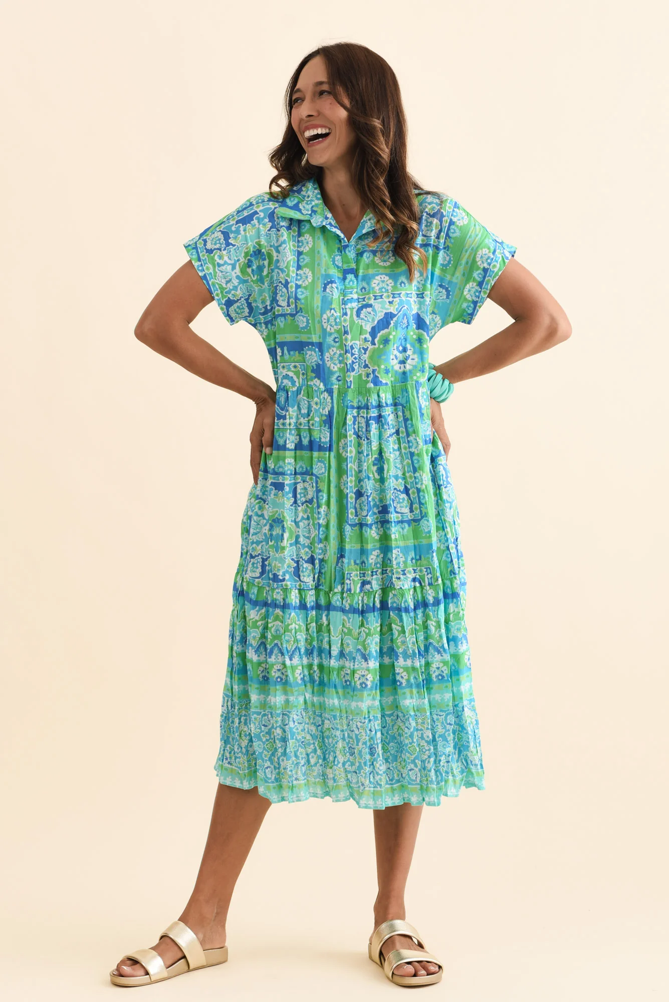 Anali Blue Abstract Cotton Shirt Dress - Image 6