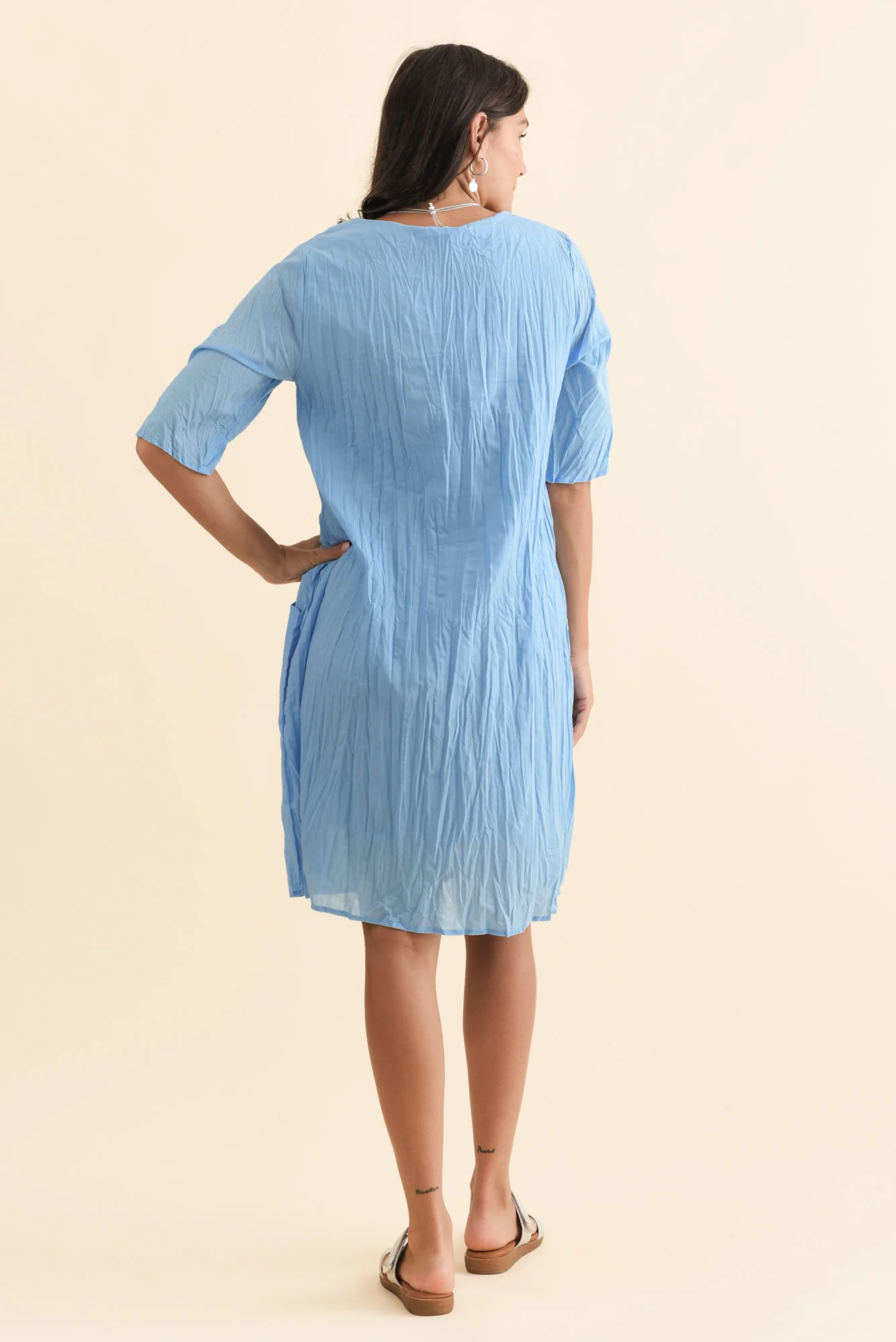 Andora Blue Crinkle Cotton Dress - Image 4