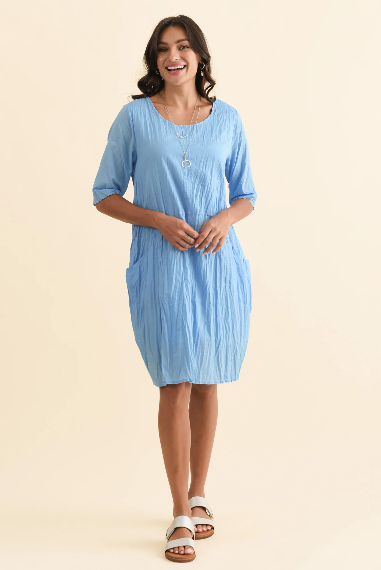 Andora Blue Crinkle Cotton Dress - Image 6