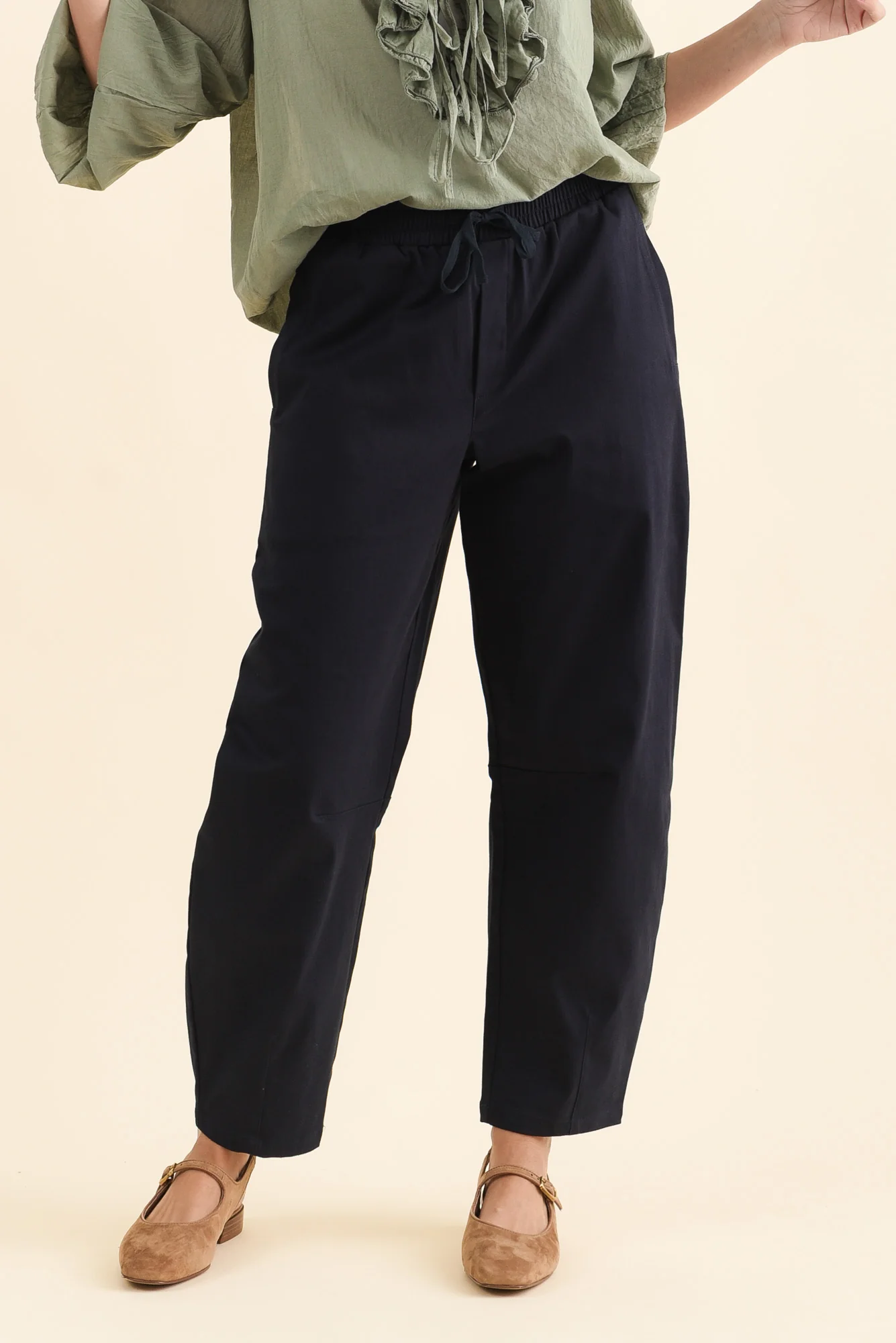 Andy Navy Cotton Barrel Pants - Image 2