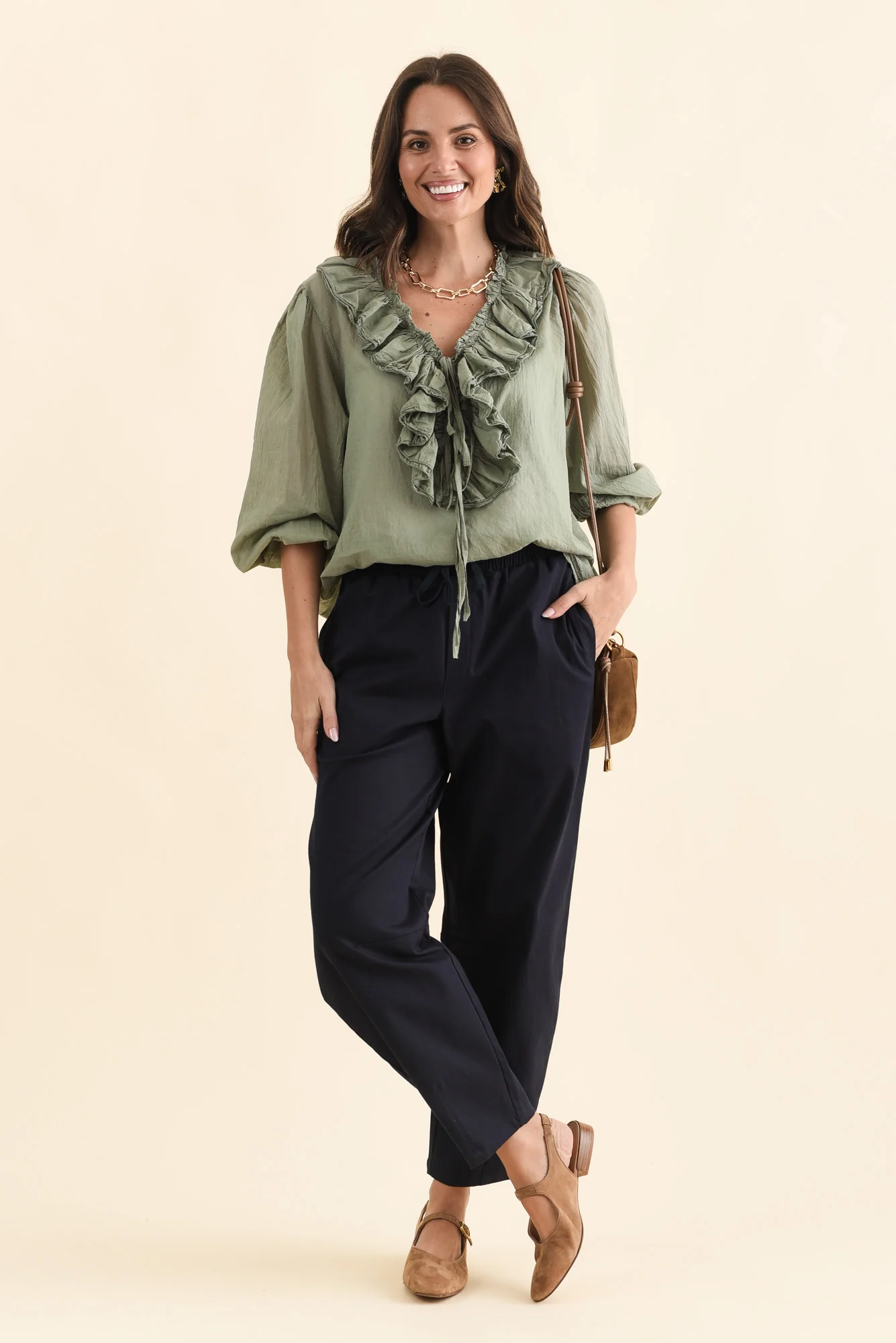 Andy Navy Cotton Barrel Pants - Image 3