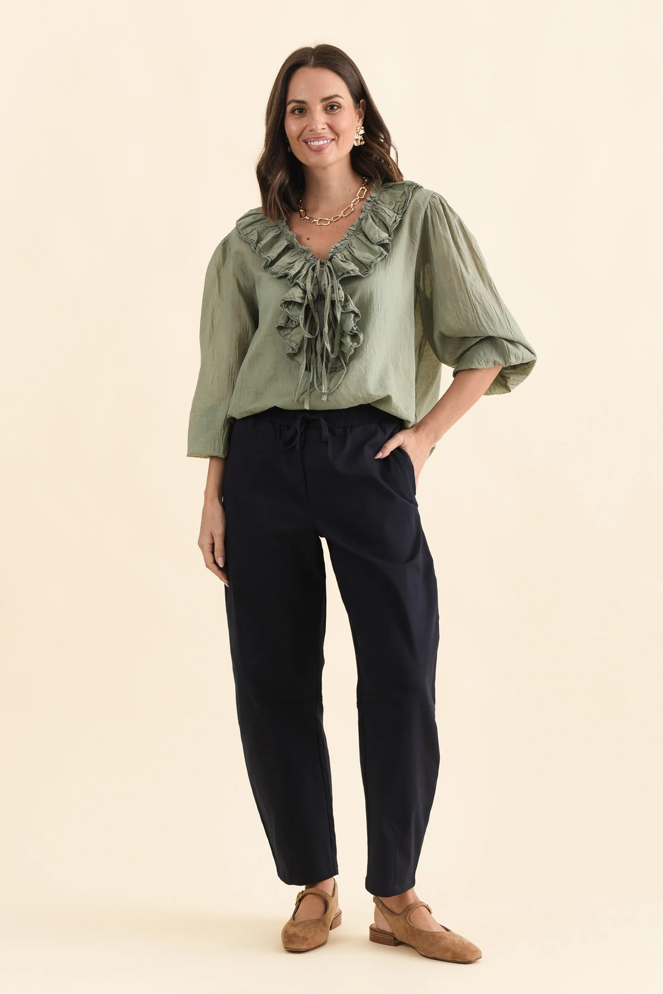Andy Navy Cotton Barrel Pants - Image 7
