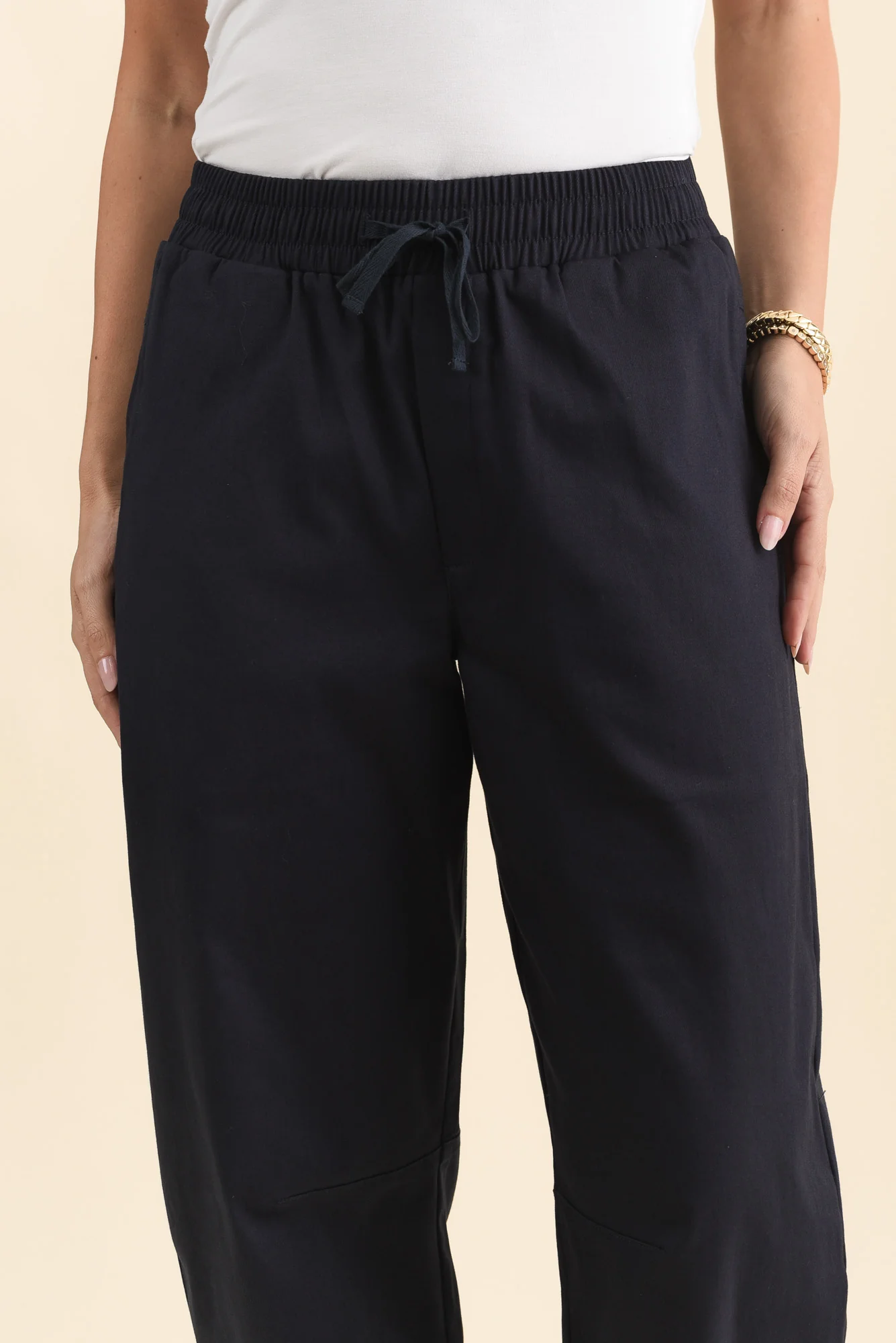 Andy Navy Cotton Cropped Barrel Pants - Image 5