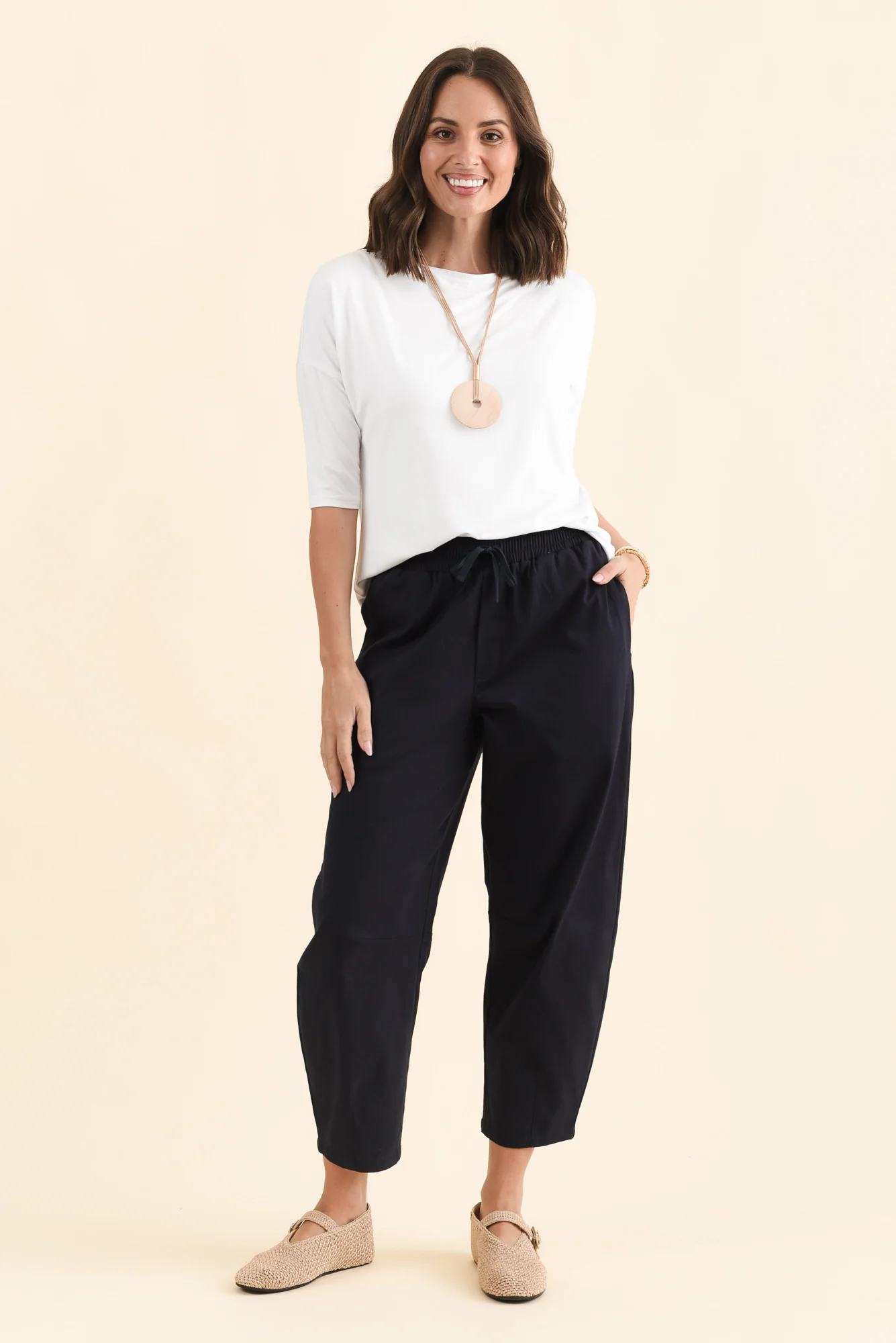 Andy Navy Cotton Cropped Barrel Pants - Image 6