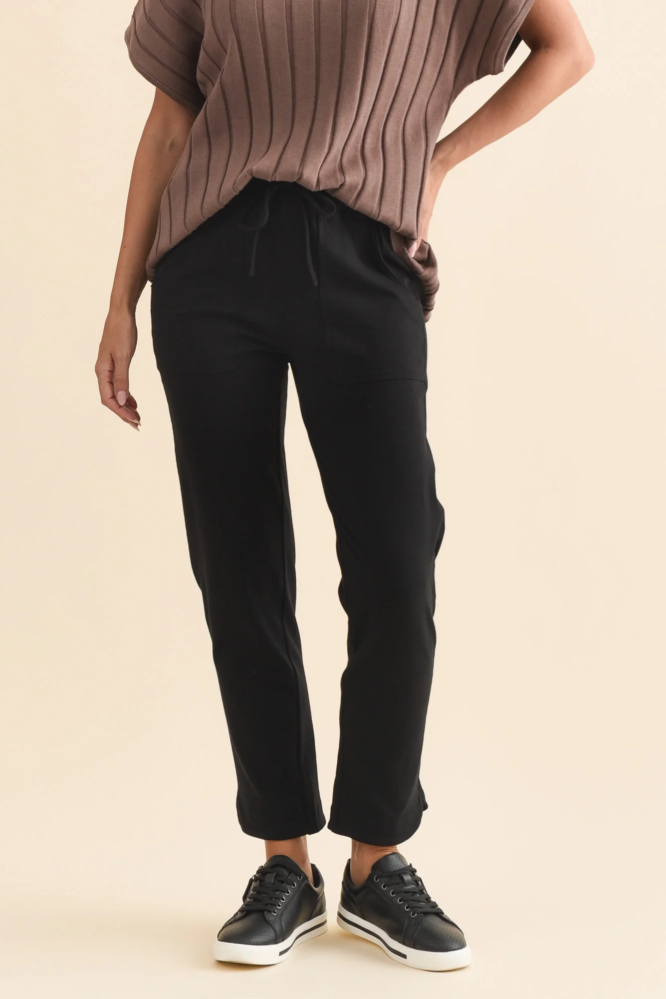 Angie Black Cotton Drawstring Pants