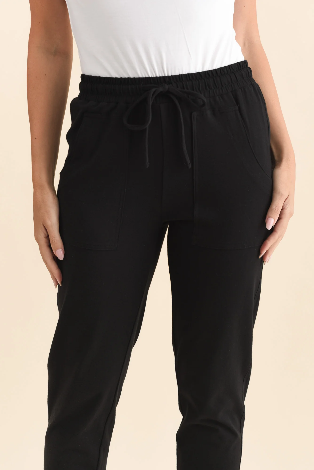 Angie Black Cotton Drawstring Pants - Image 5