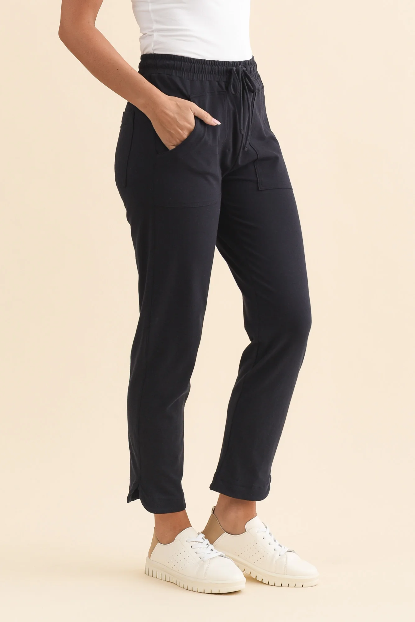 Angie Navy Cotton Drawstring Pants - Image 3