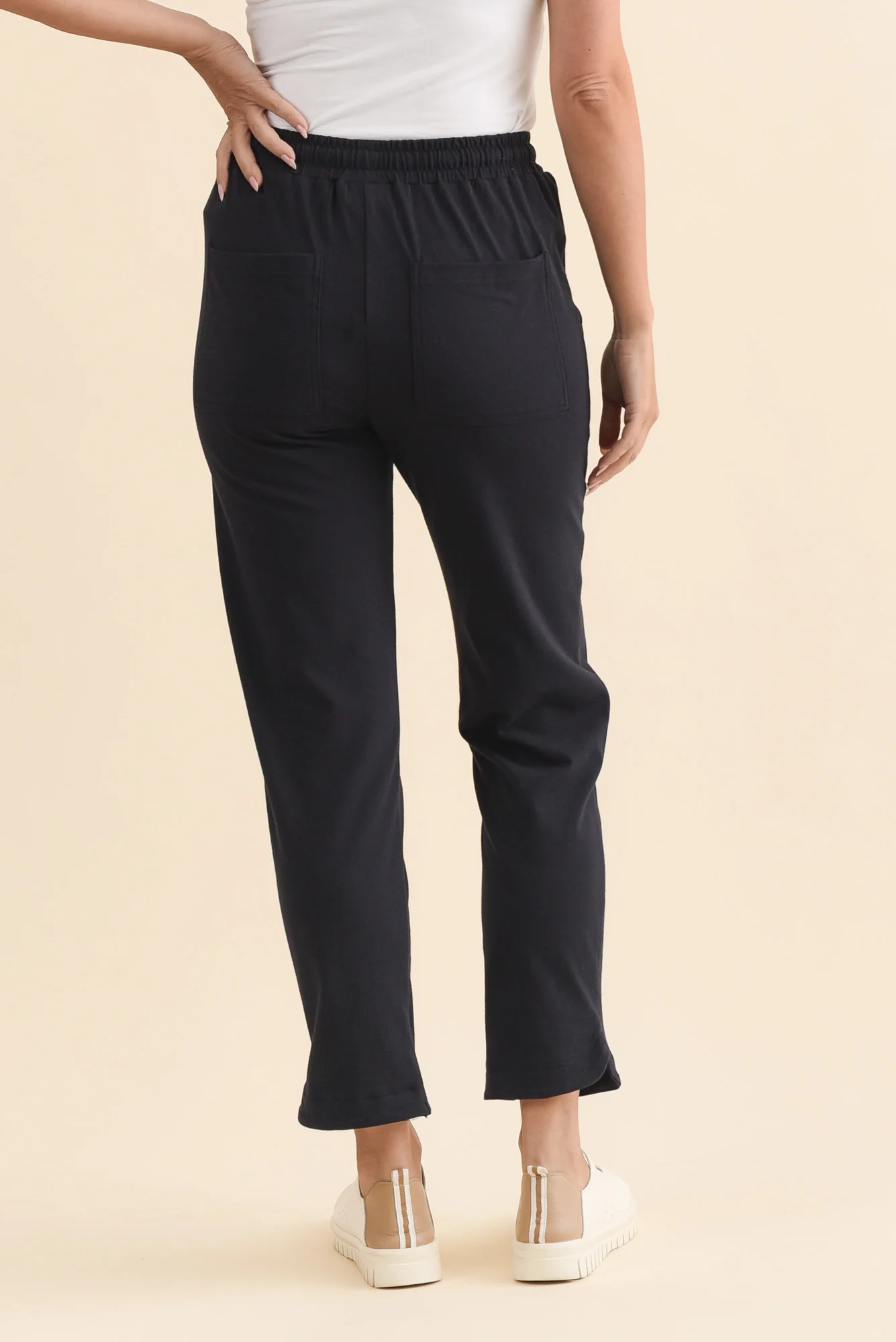 Angie Navy Cotton Drawstring Pants - Image 4