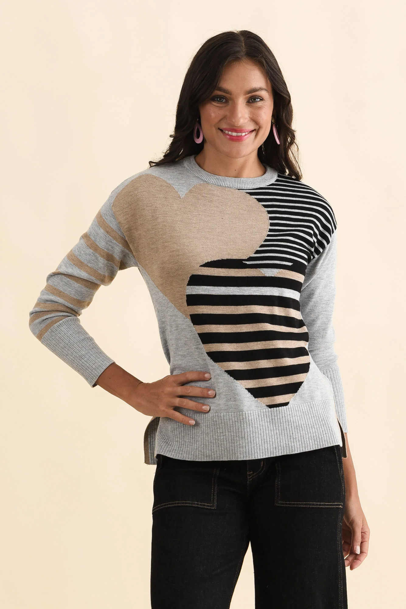 Anju Grey Stripe Heart Knit Jumper - Image 2