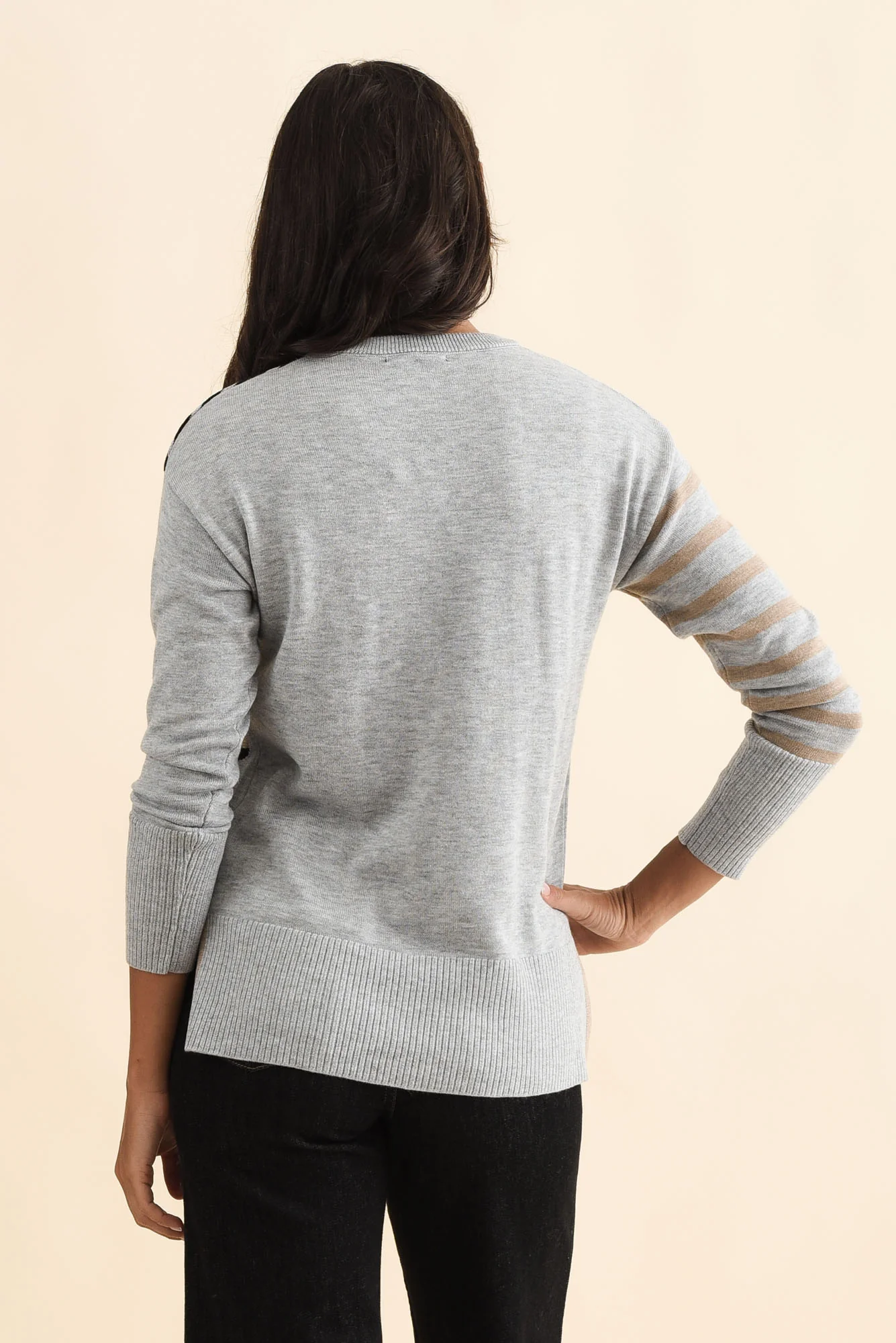 Anju Grey Stripe Heart Knit Jumper - Image 5