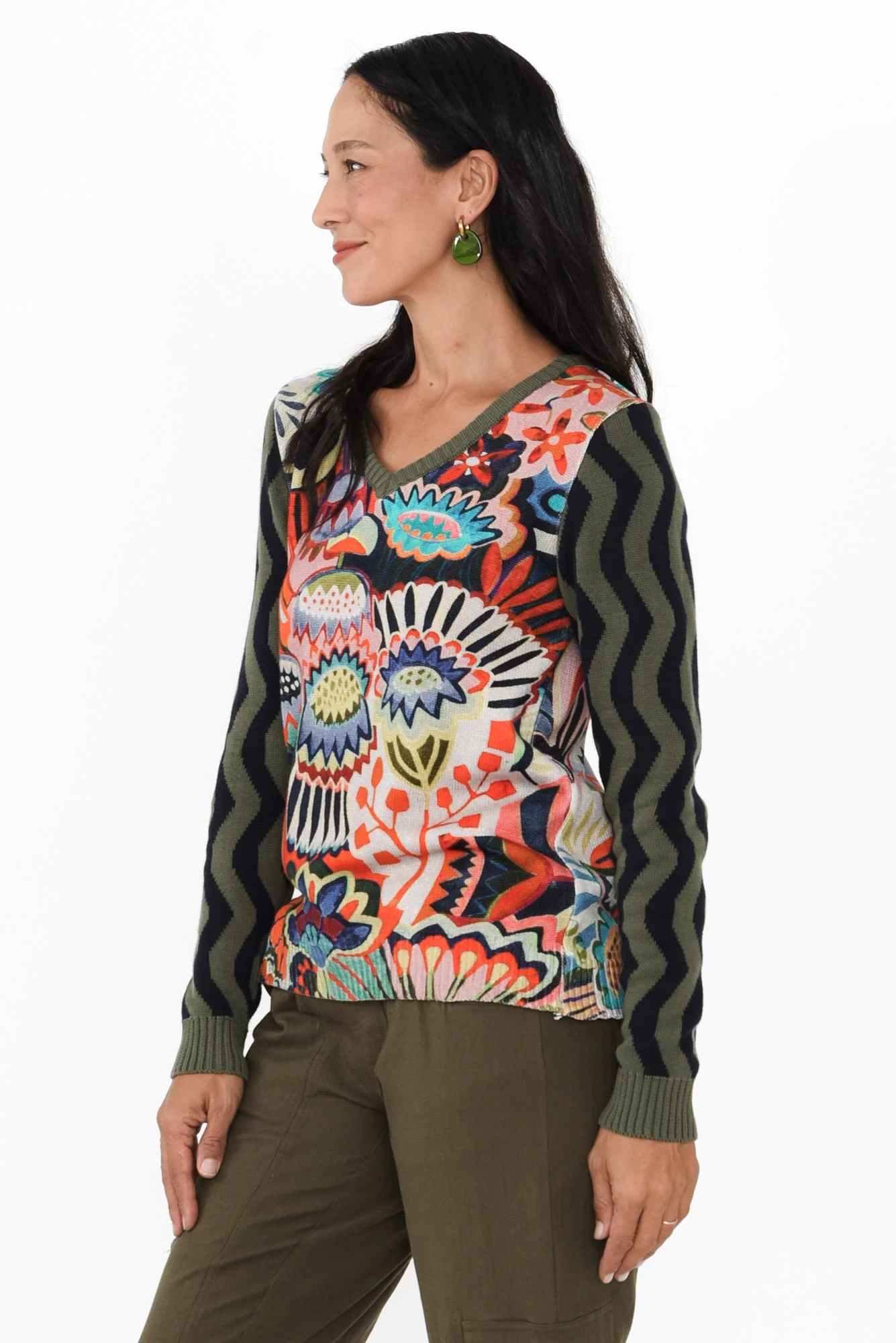 Anka Khaki Floral Organic Cotton Jumper - Image 3