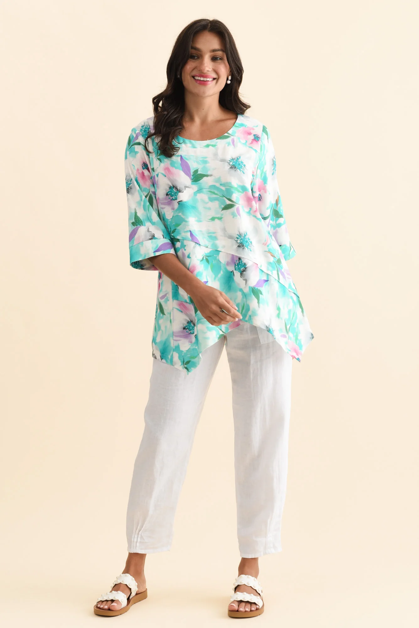 Anya Blue Bloom Linen Cotton Top - Image 2