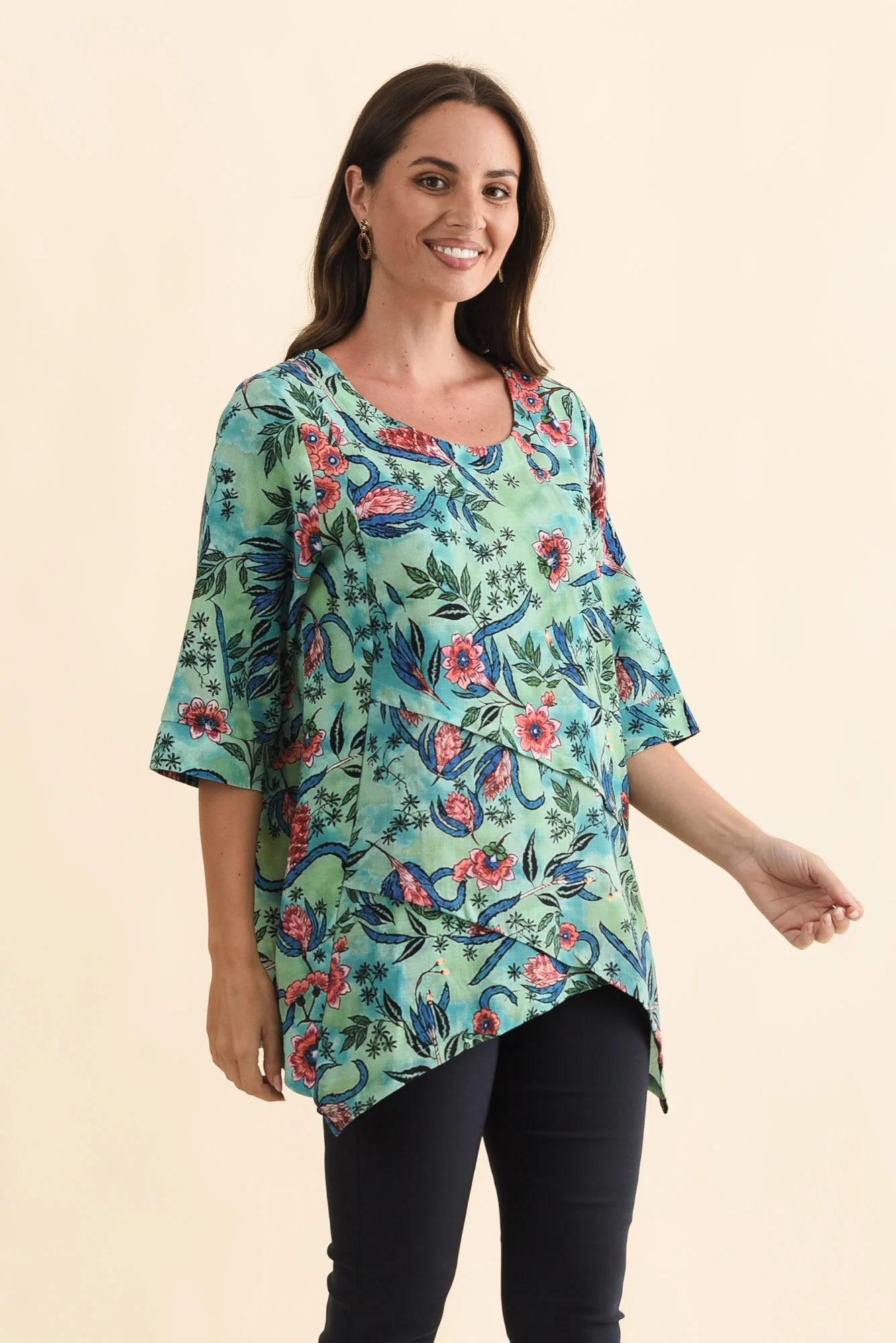 Anya Blue Garden Linen Cotton Top - Image 3