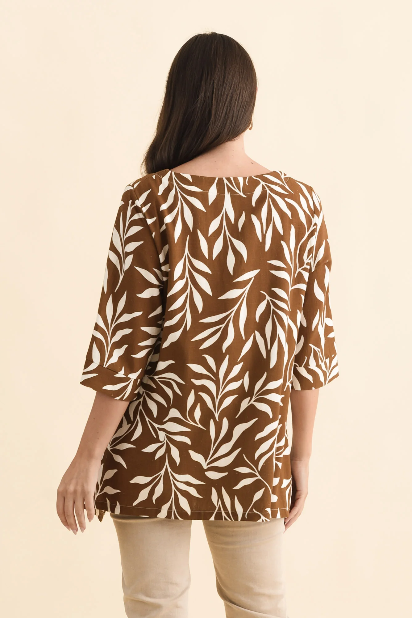 Anya Brown Leaf Linen Cotton Top - Image 5