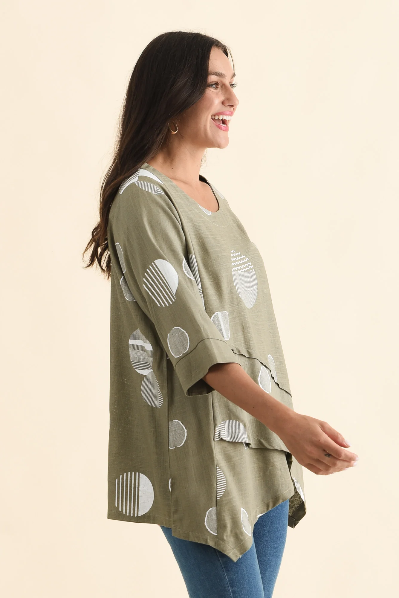 Anya Olive Spot Linen Cotton Top - Image 3