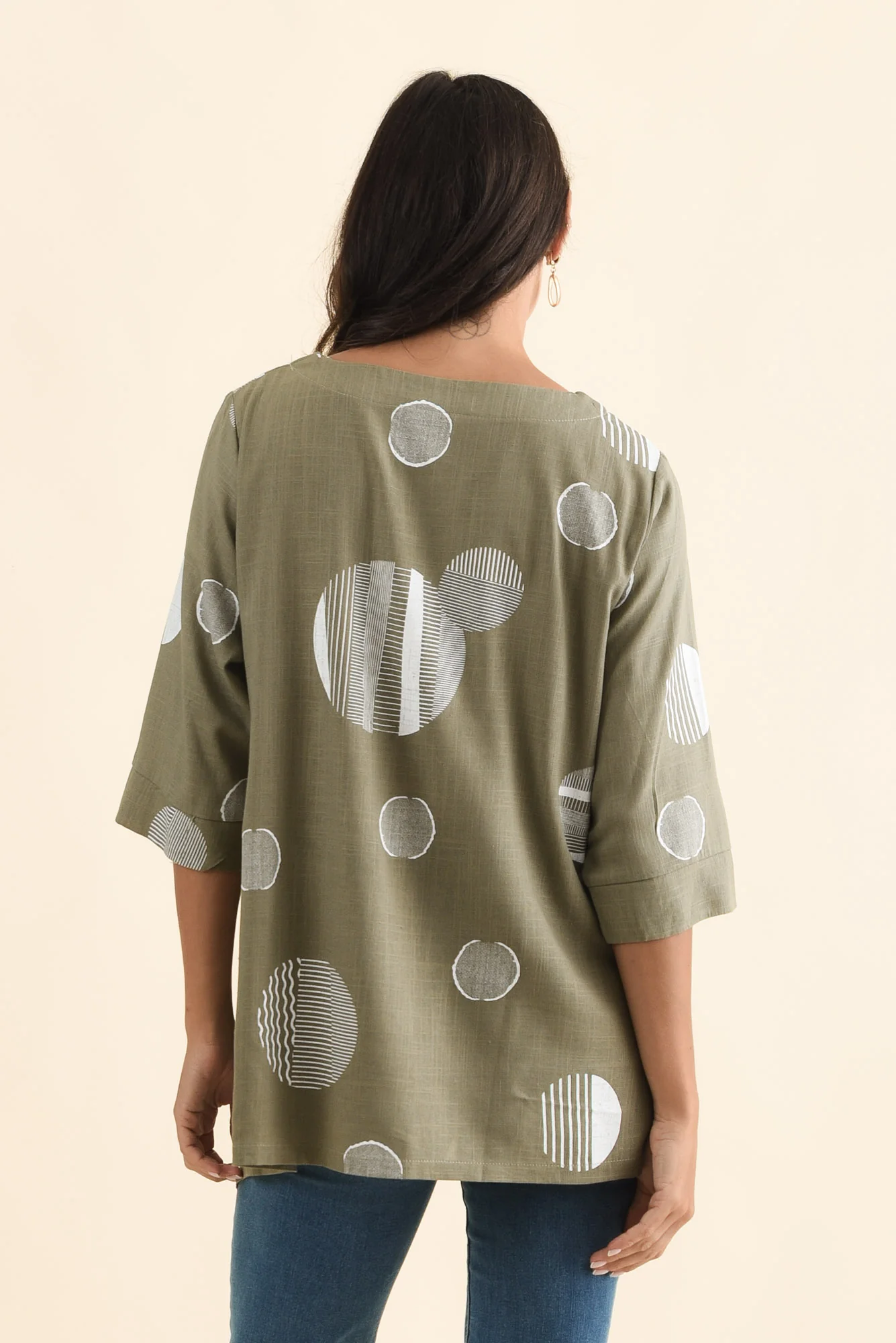 Anya Olive Spot Linen Cotton Top - Image 4
