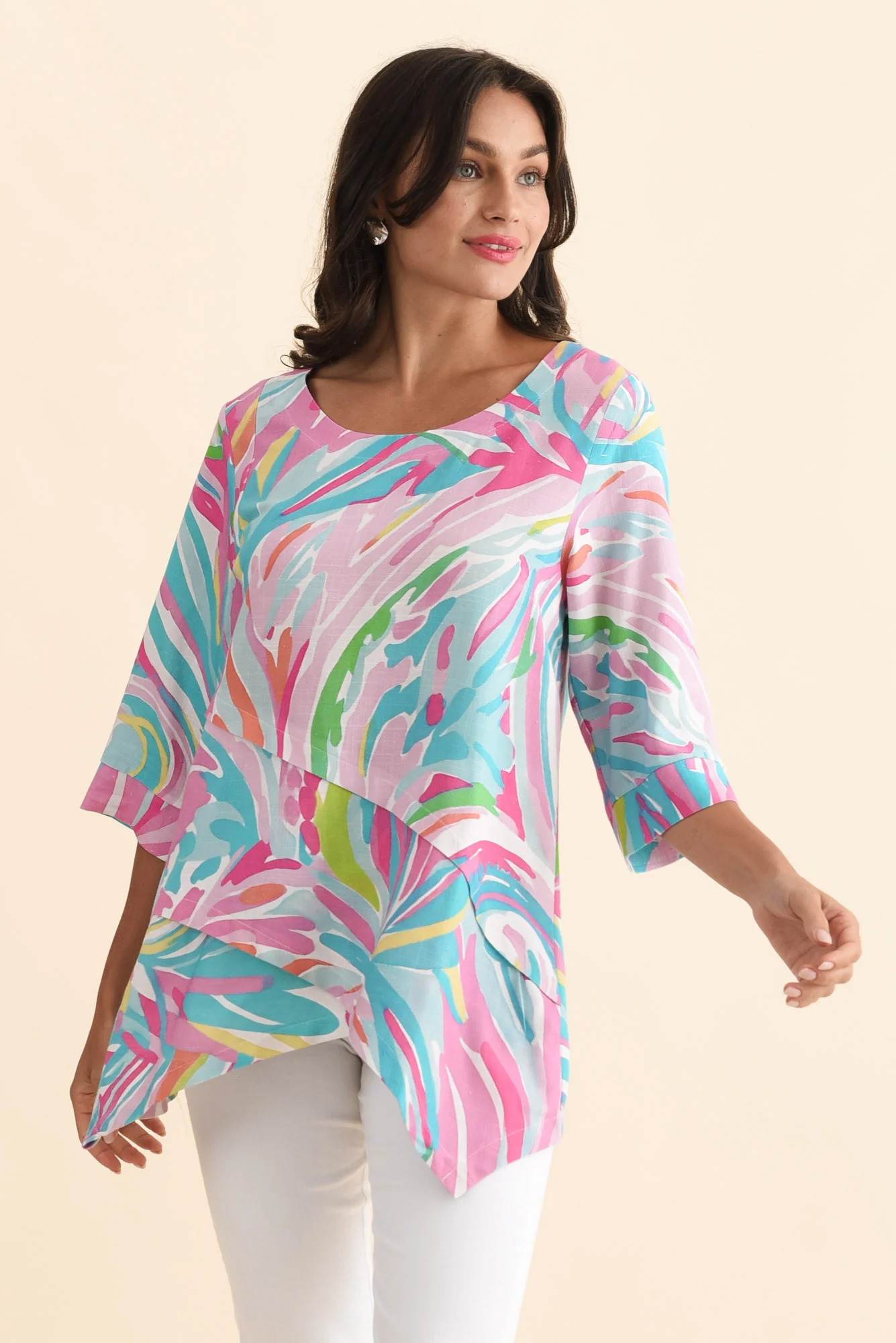Anya Pink Swirl Linen Cotton Top
