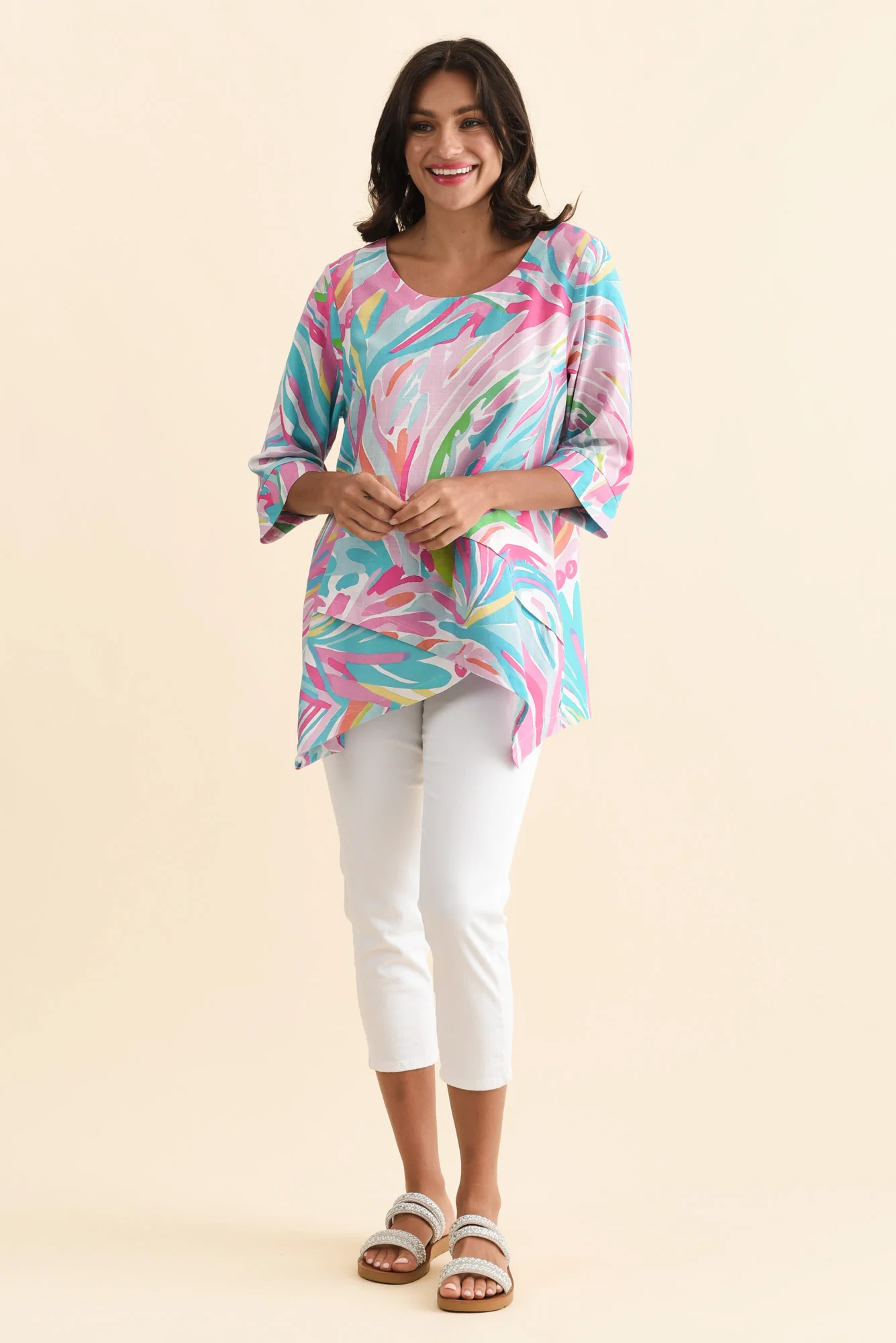 Anya Pink Swirl Linen Cotton Top - Image 2