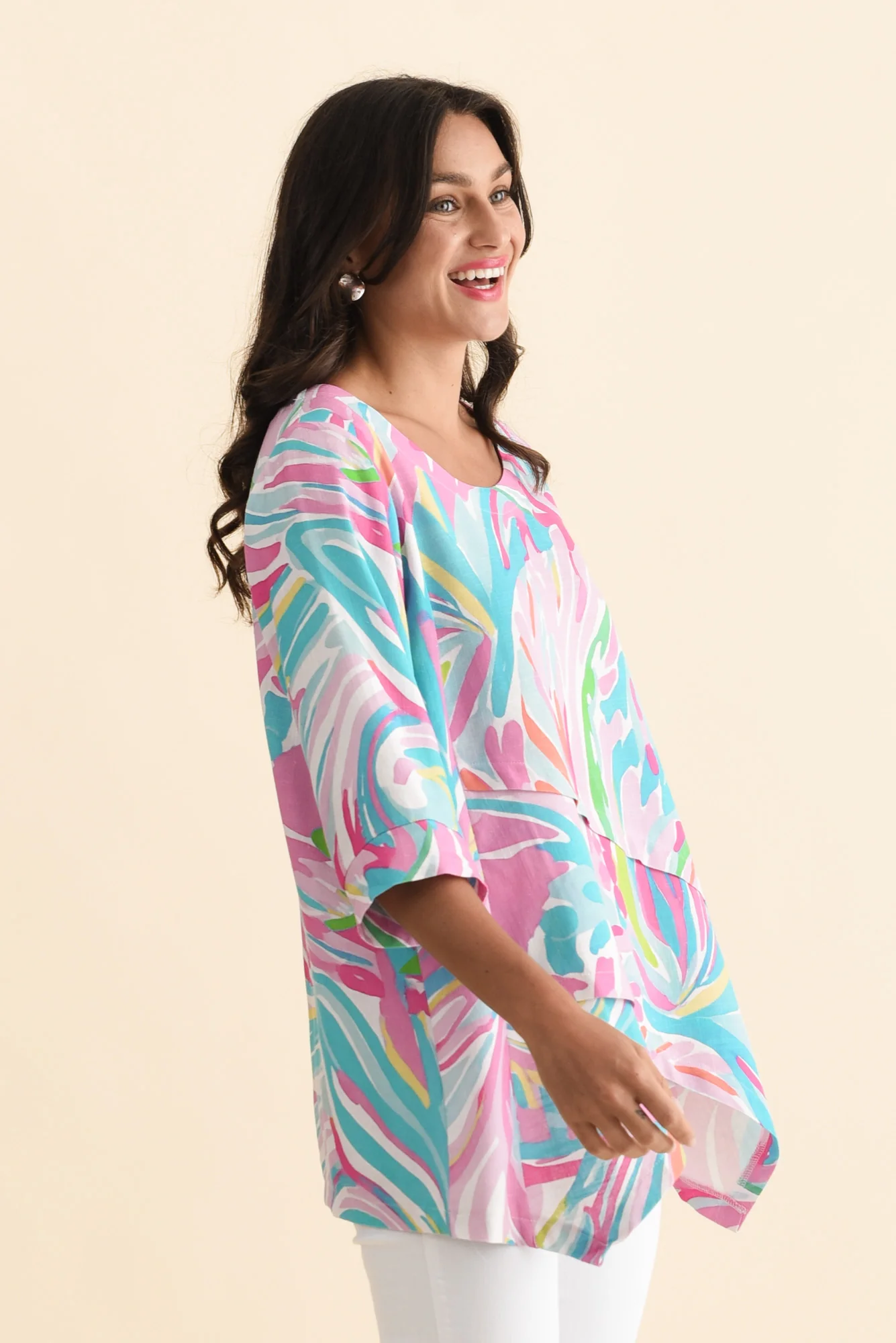 Anya Pink Swirl Linen Cotton Top - Image 3