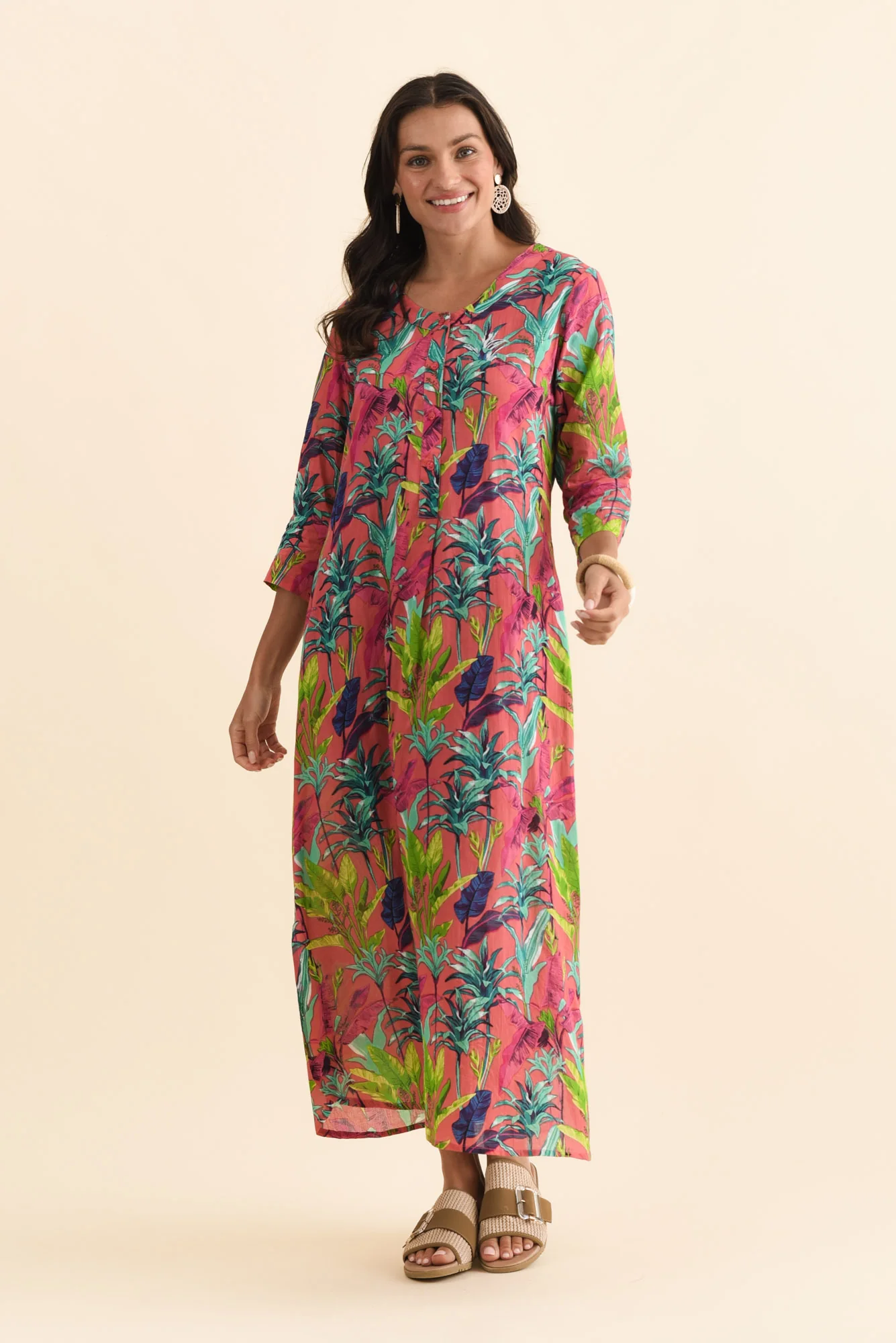 Apia Pink Tropical Cotton Maxi Dress - Image 2
