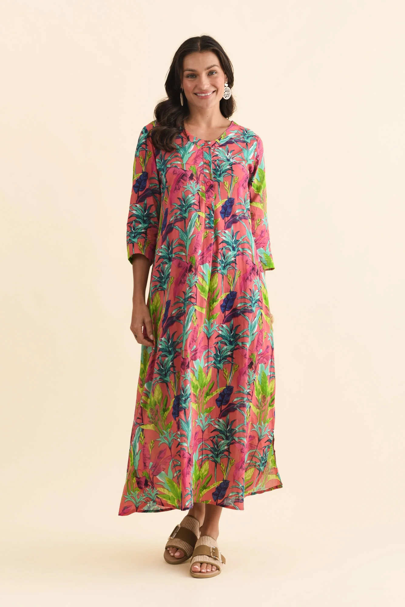 Apia Pink Tropical Cotton Maxi Dress - Image 6
