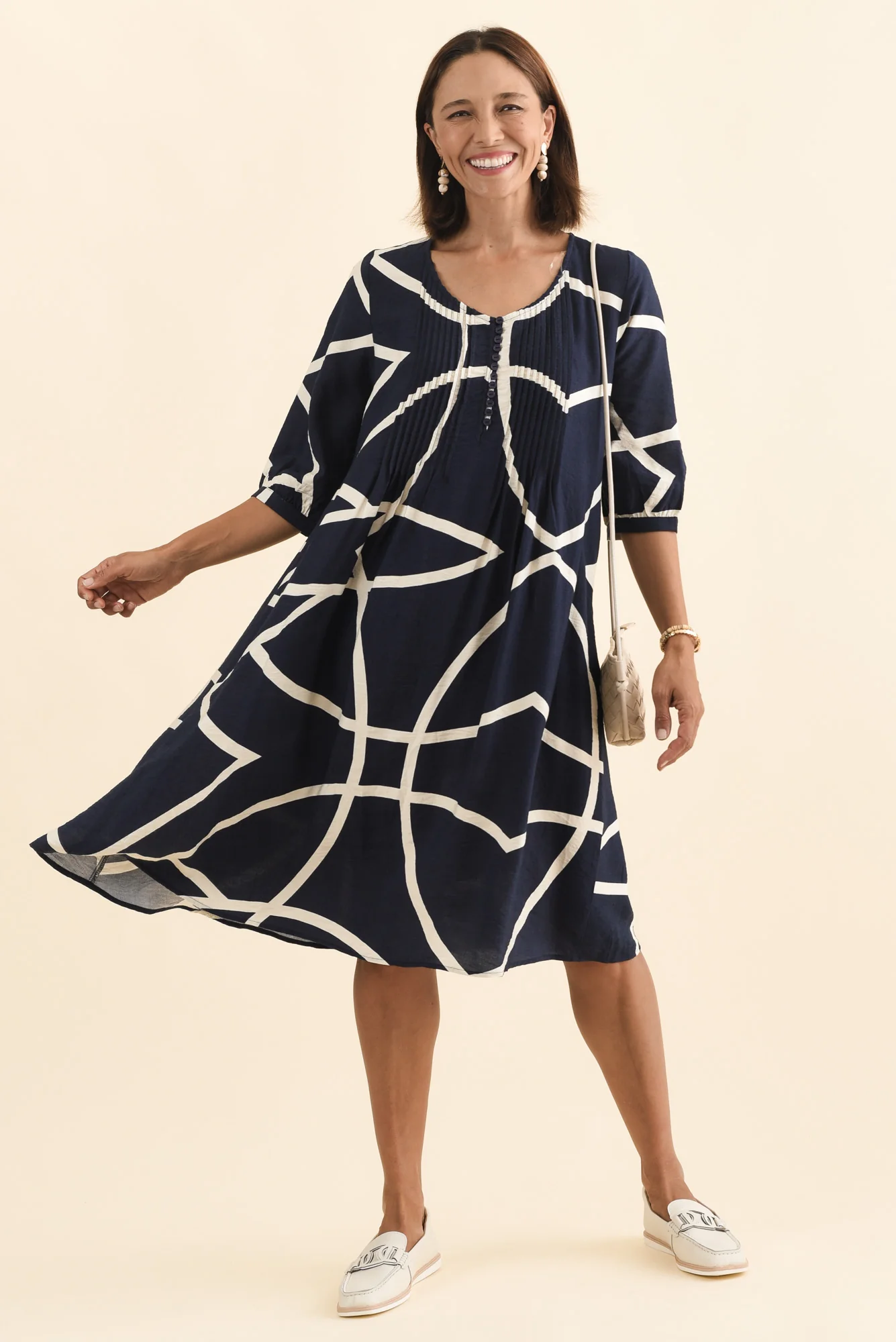 Arcadia Navy Abstract Button Dress - Image 2