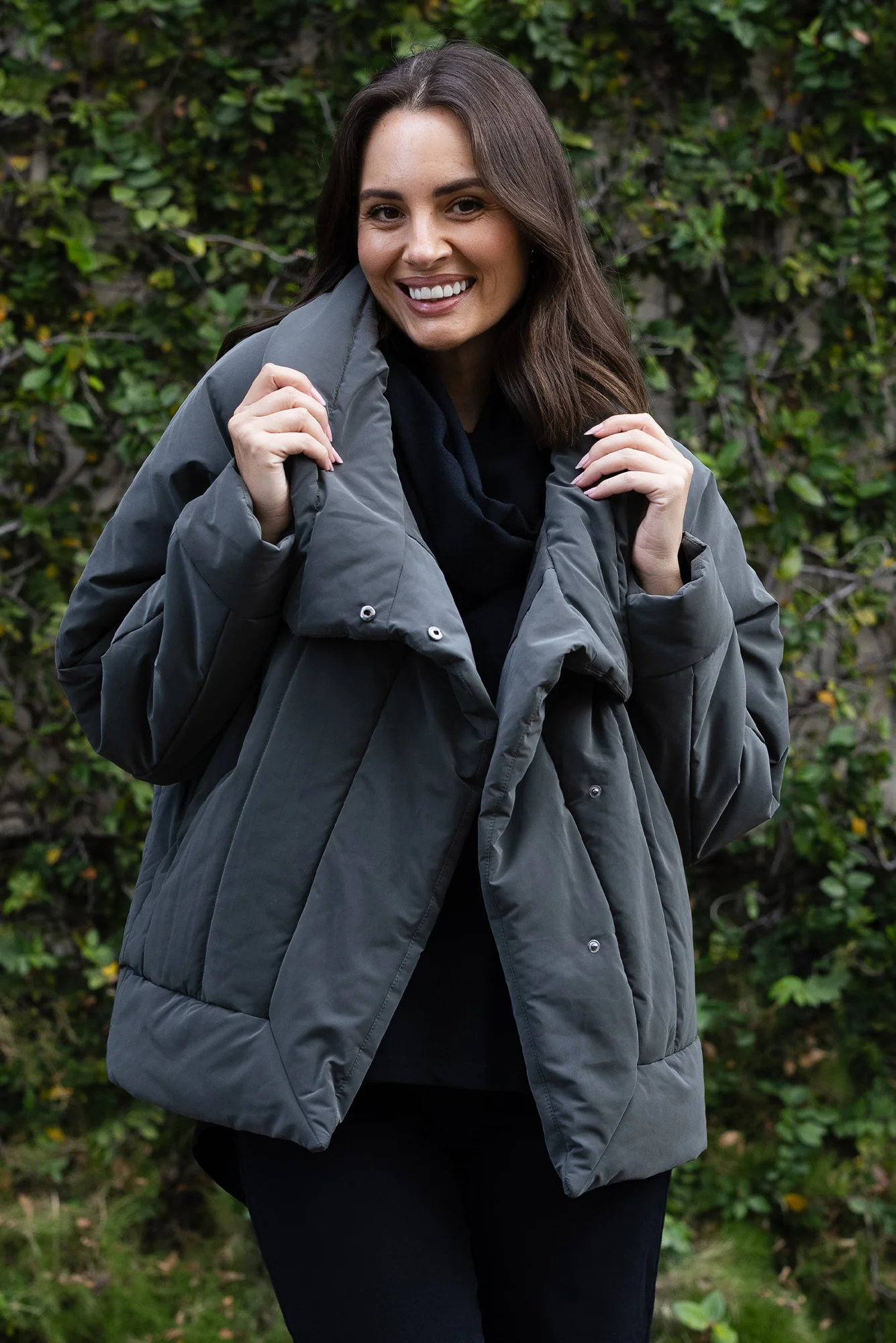 Arica Charcoal Wrap Puffer Jacket