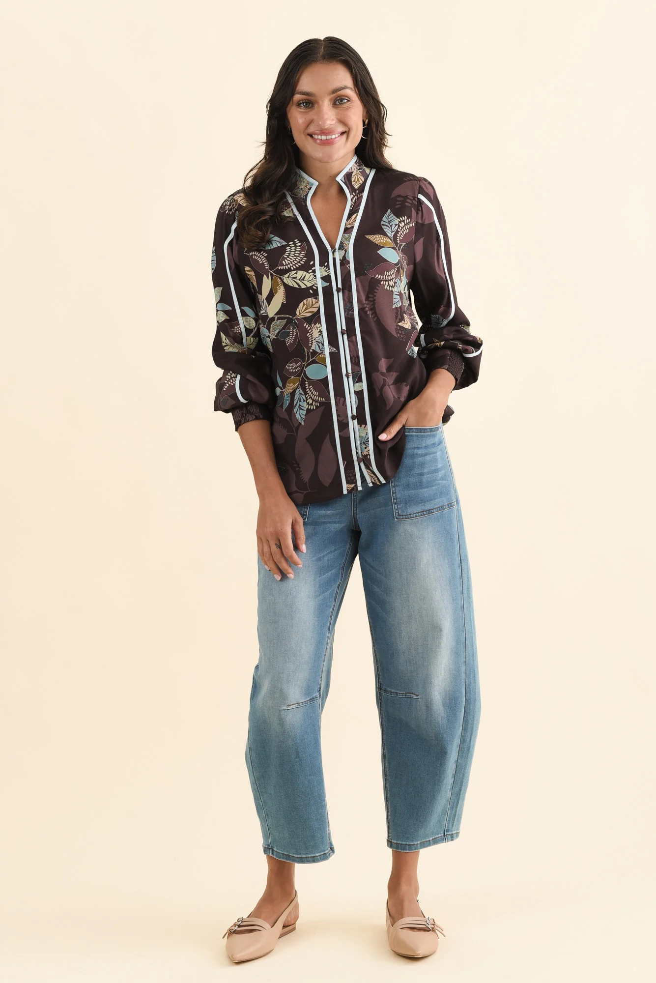 Asher Brown Leaf Contrast Blouse - Image 6