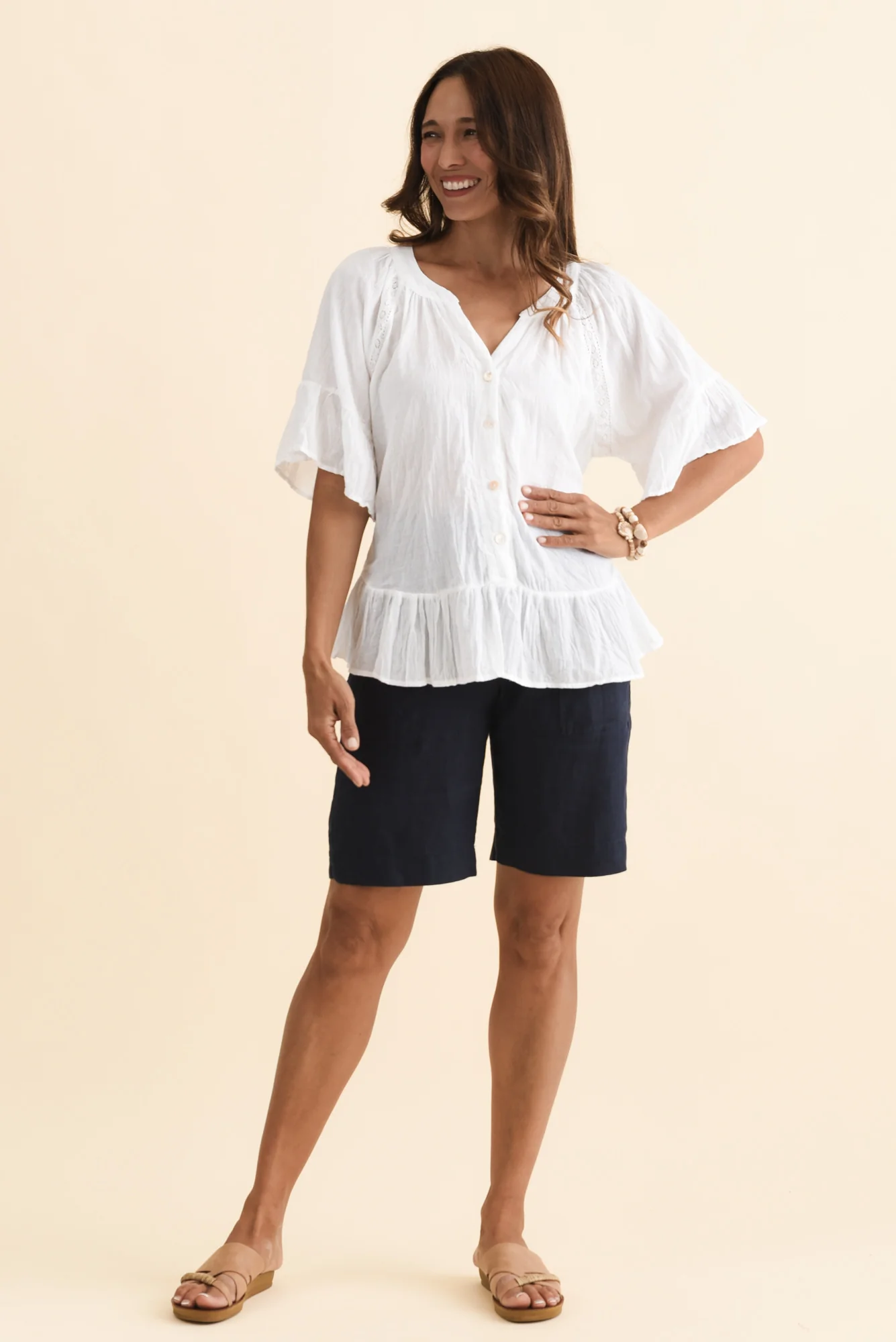 Aster Navy Linen Shorts - Image 3