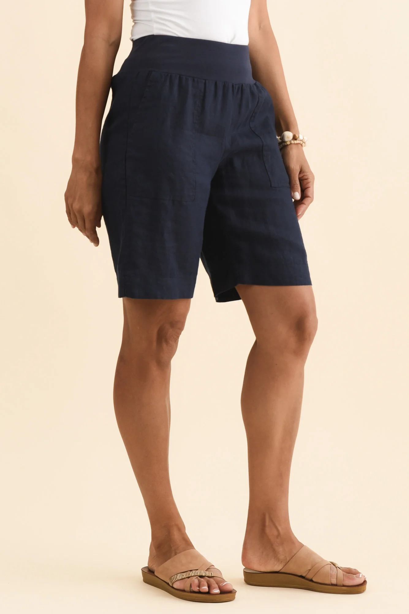 Aster Navy Linen Shorts - Image 4