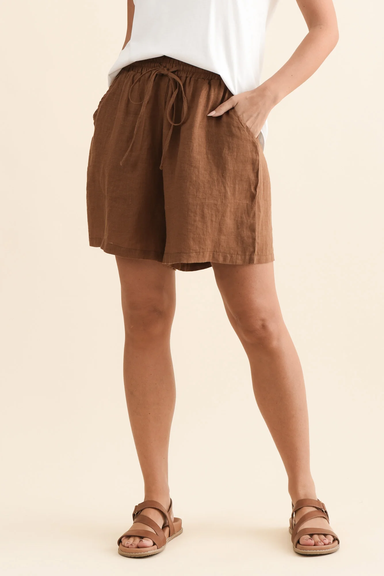 Astoria Chocolate Linen Drawstring Shorts - Image 2