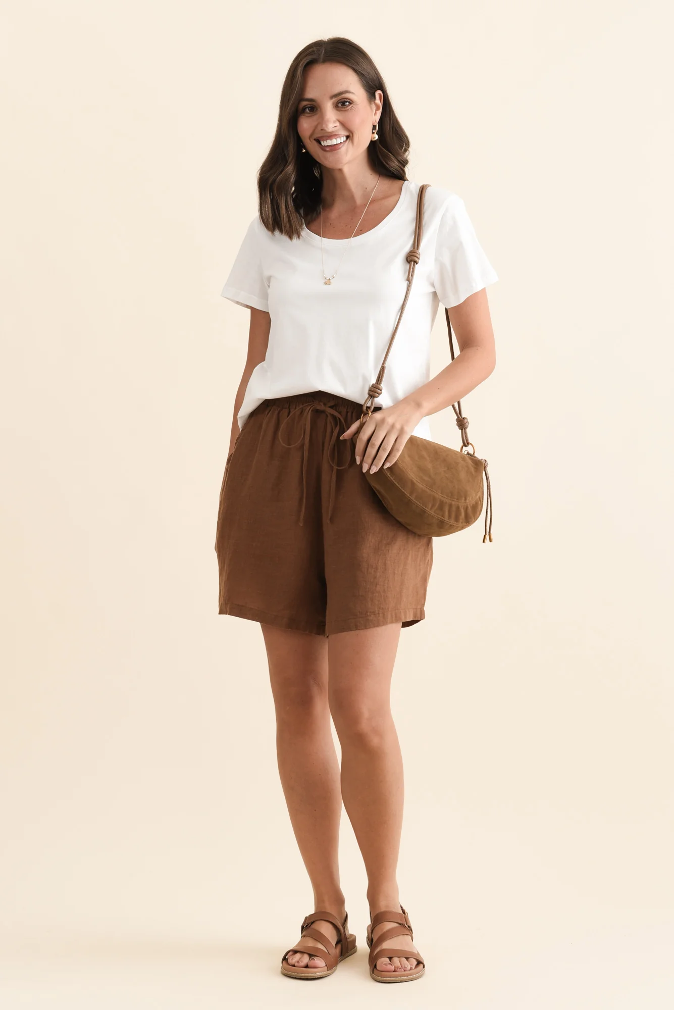 Astoria Chocolate Linen Drawstring Shorts - Image 3