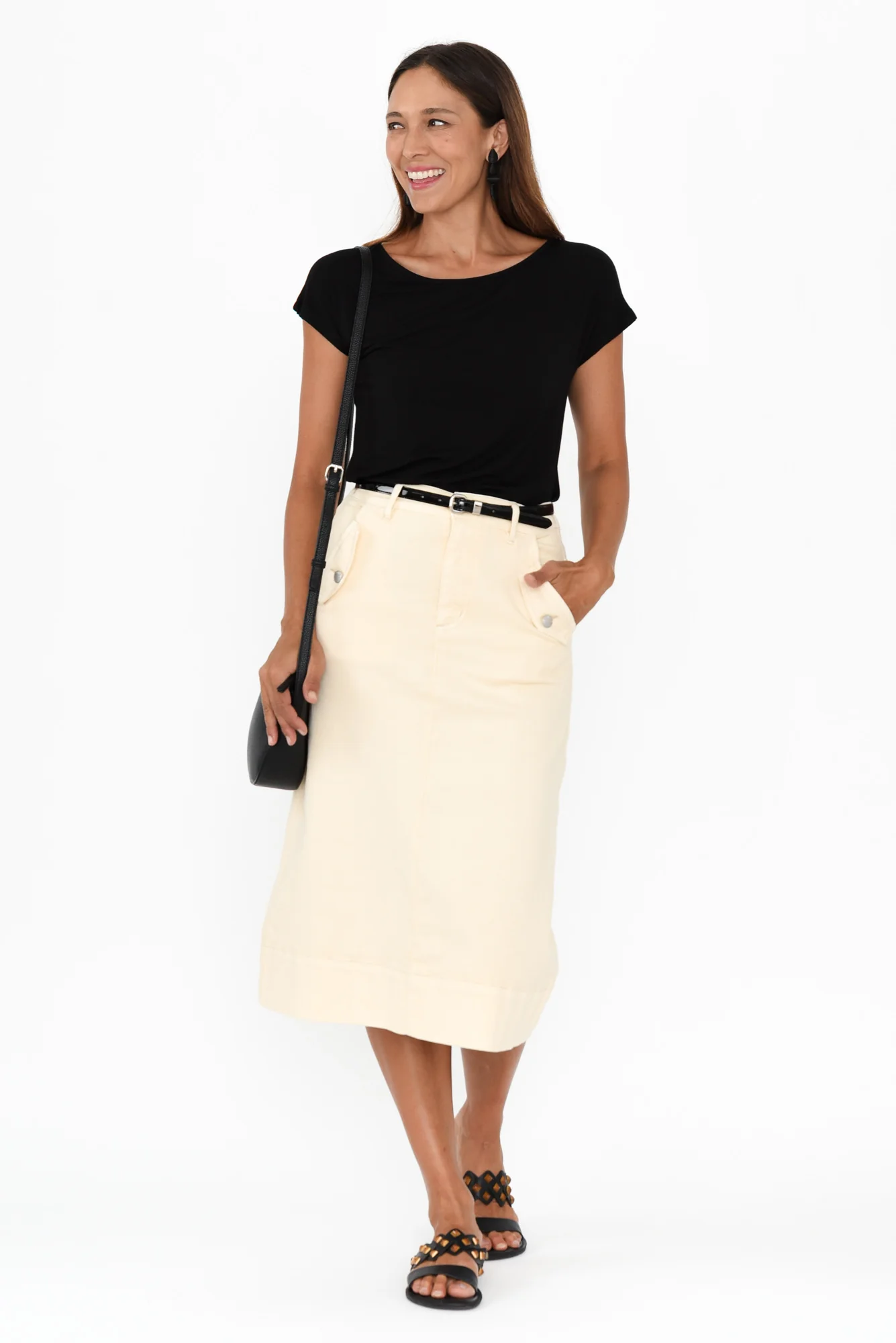 Astra Cream Denim Midi Skirt - Image 3