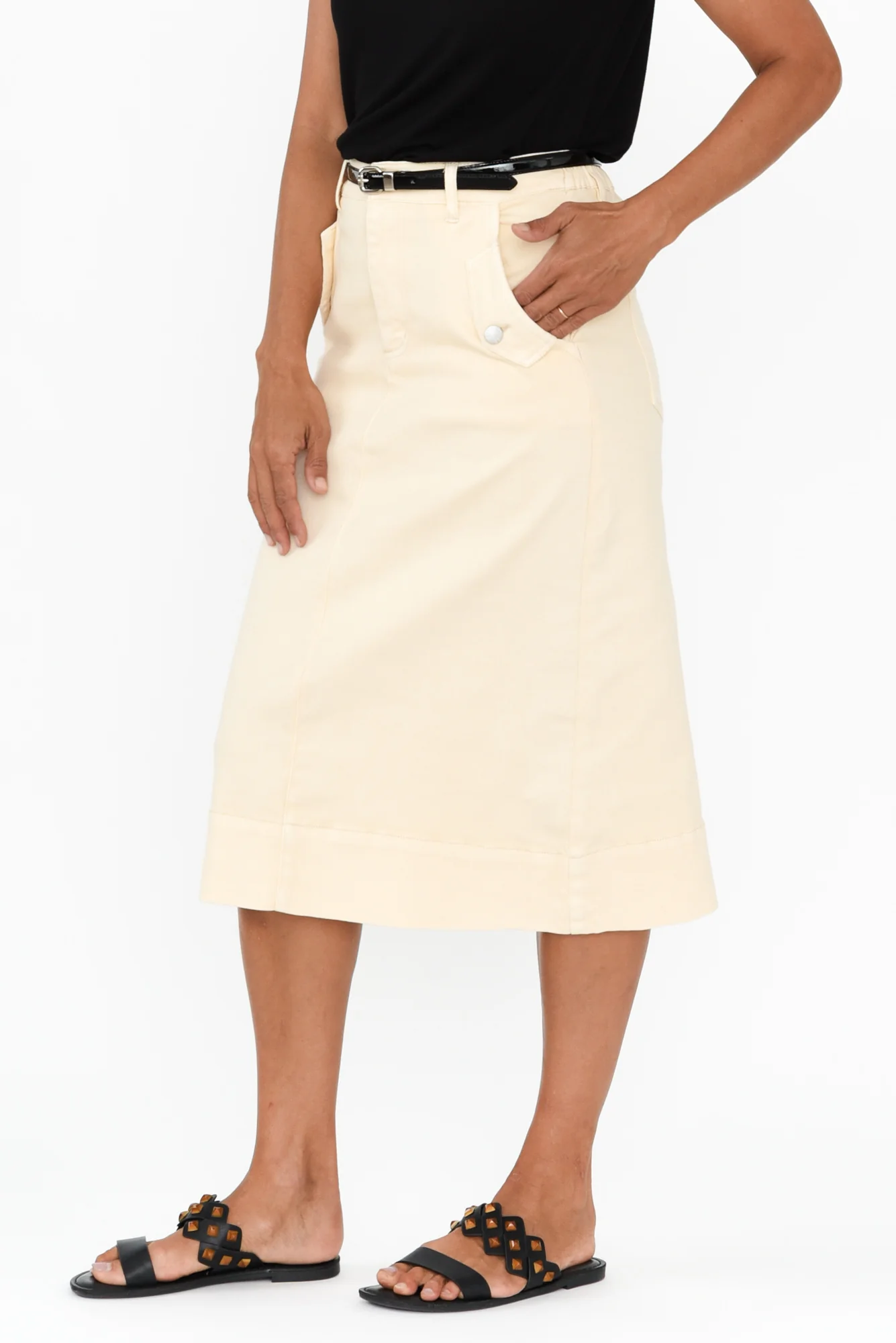 Astra Cream Denim Midi Skirt - Image 4