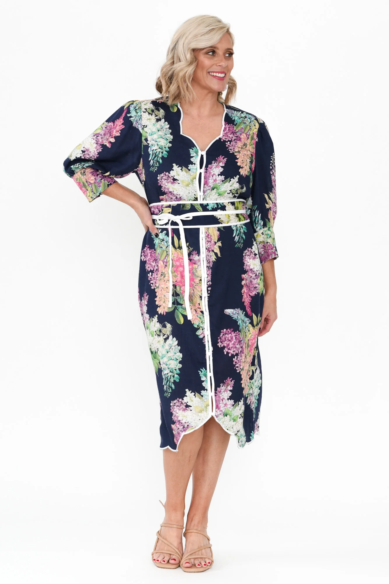 Augustine Navy Wisteria Linen Blend Dress - Image 3