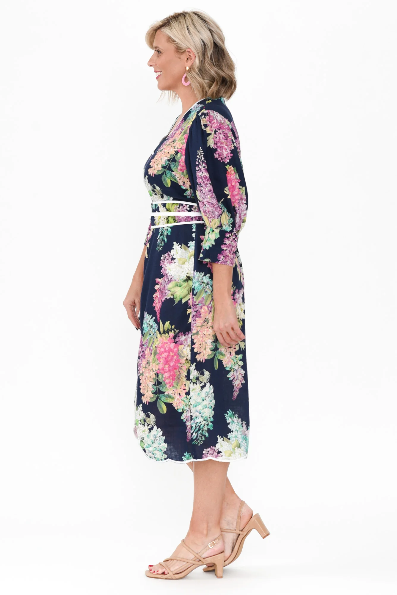 Augustine Navy Wisteria Linen Blend Dress - Image 4