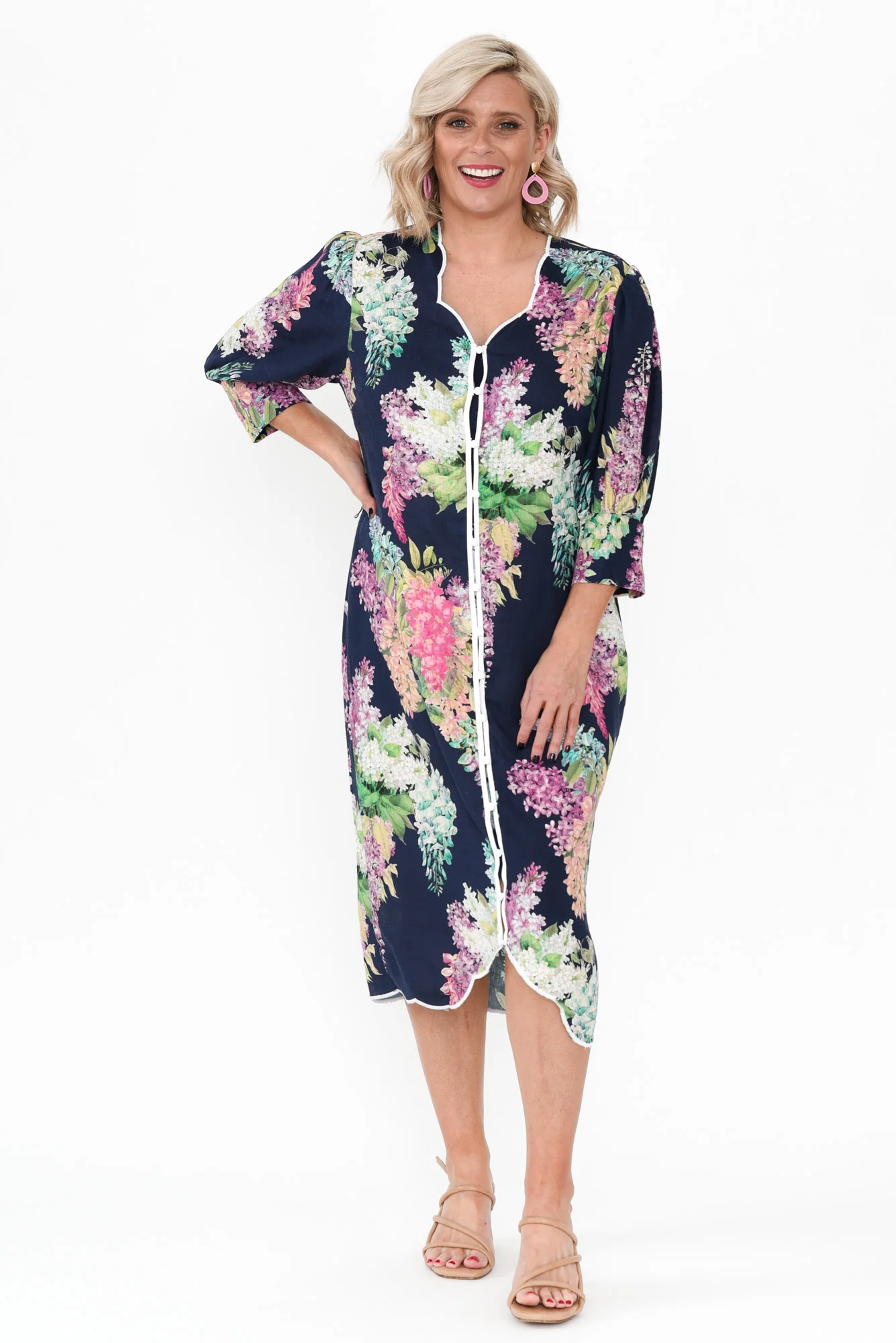 Augustine Navy Wisteria Linen Blend Dress - Image 7