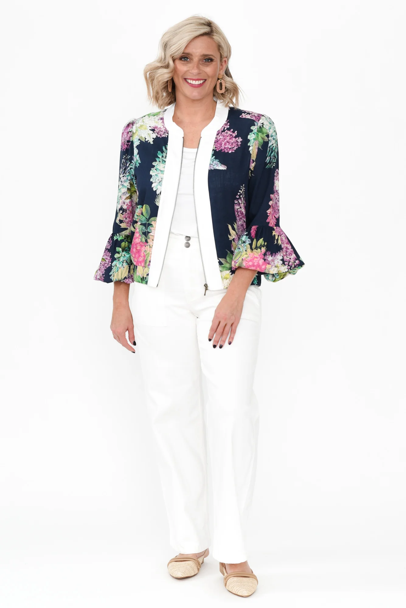 Augustine Navy Wisteria Linen Blend Jacket - Image 3