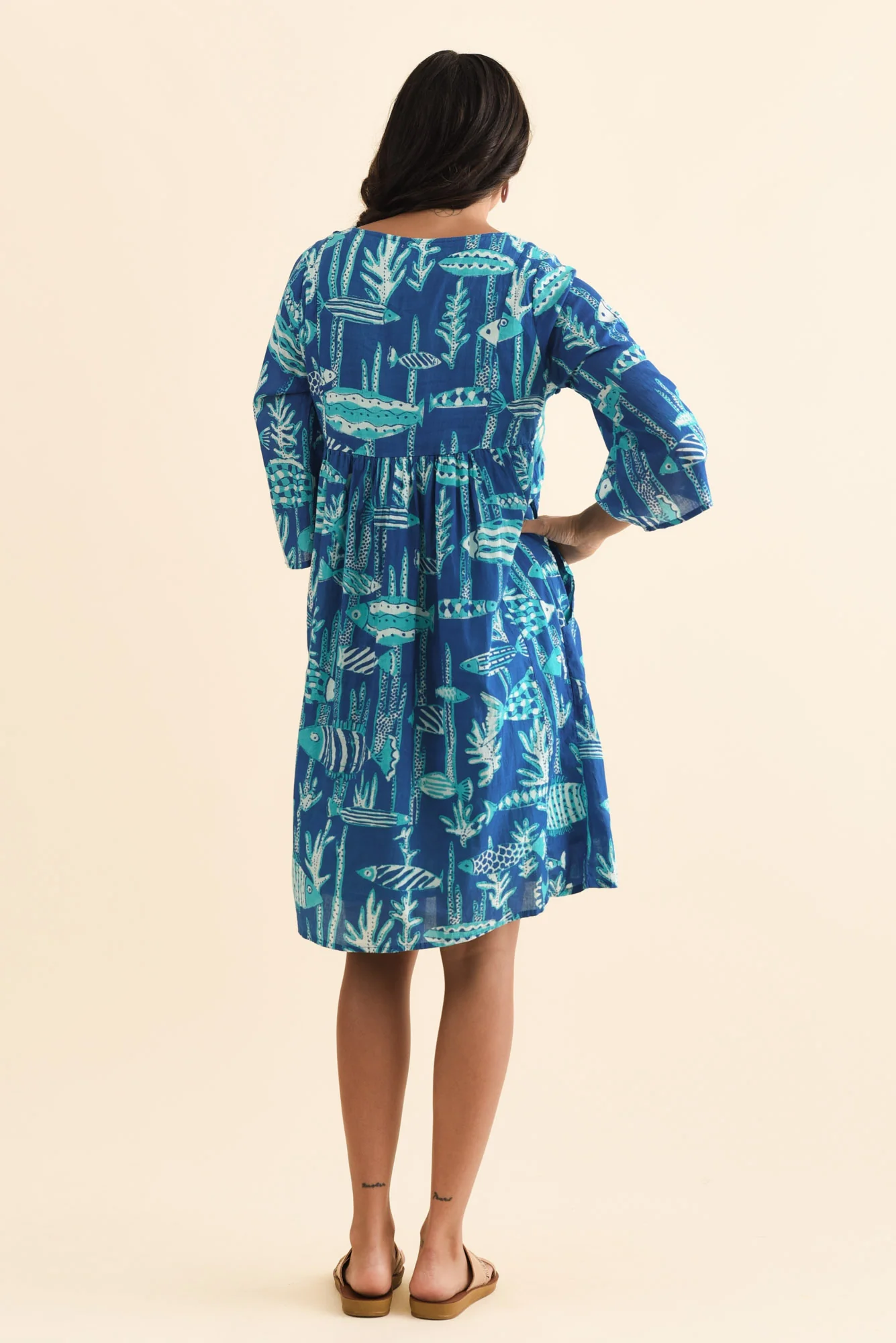 Ava Cobalt Sea Cotton Pocket Dress - Image 4