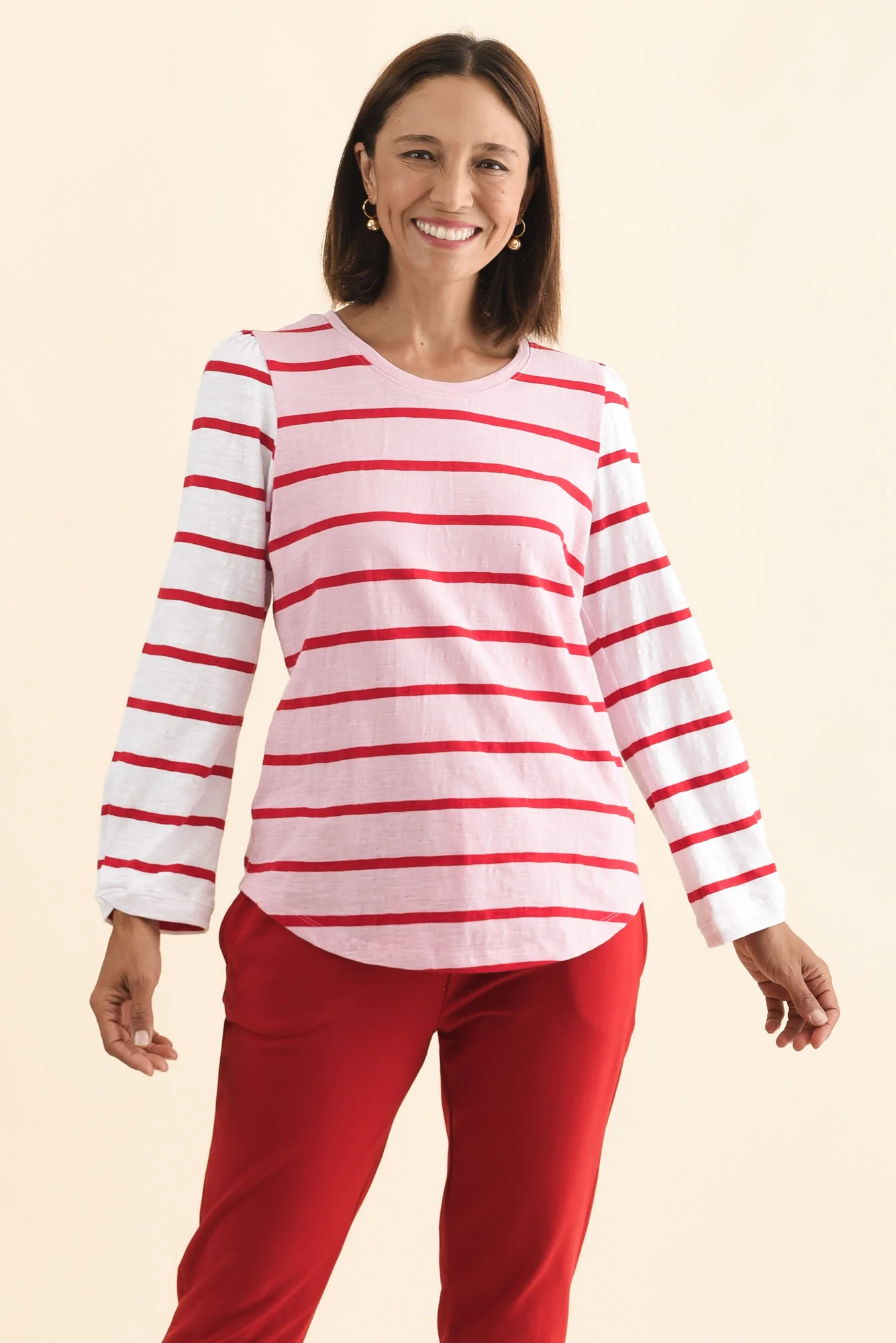 Baia Pink Stripe Cotton Long Sleeve Tee