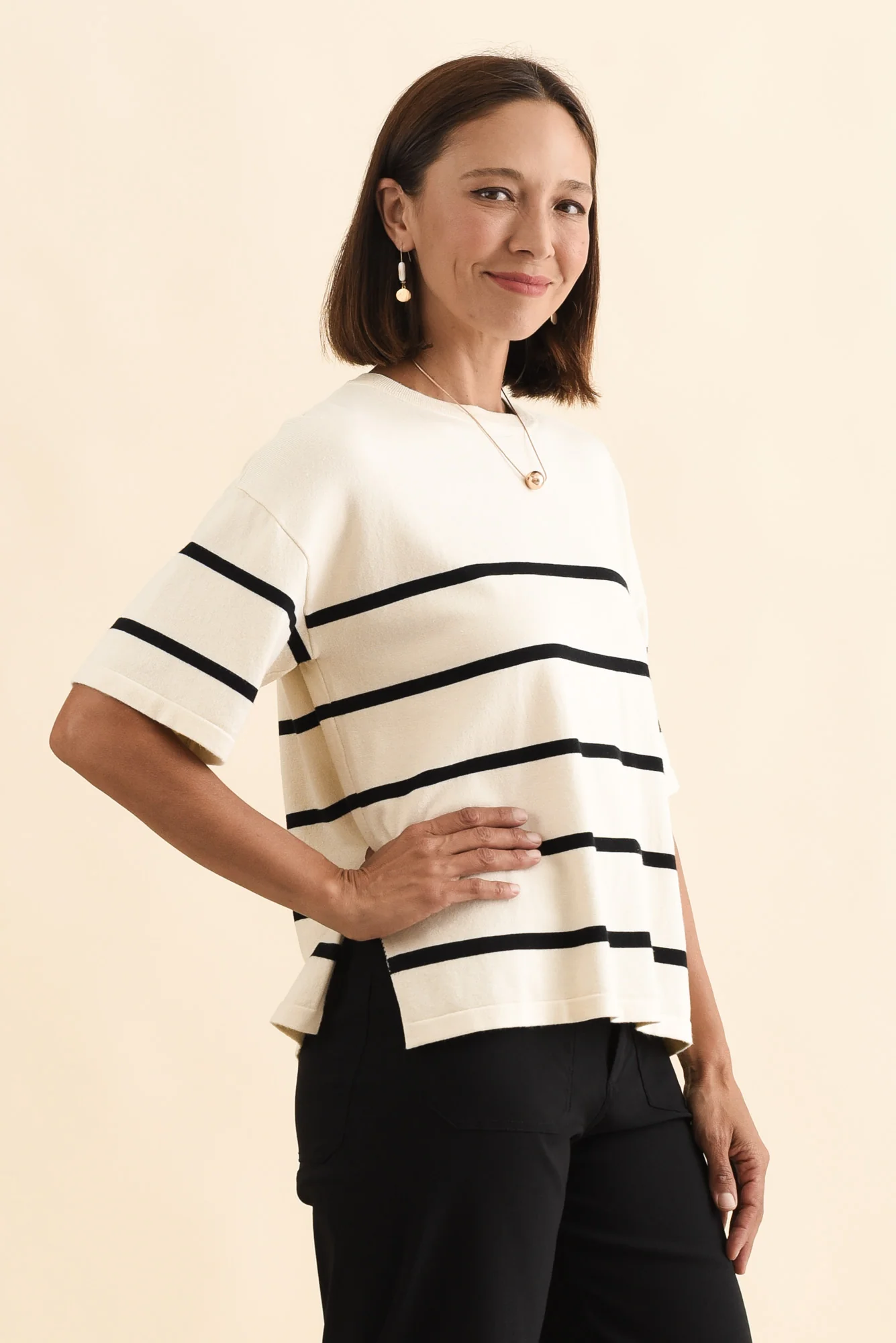 Bailey Cream Stripe Boxy Sweat - Image 3