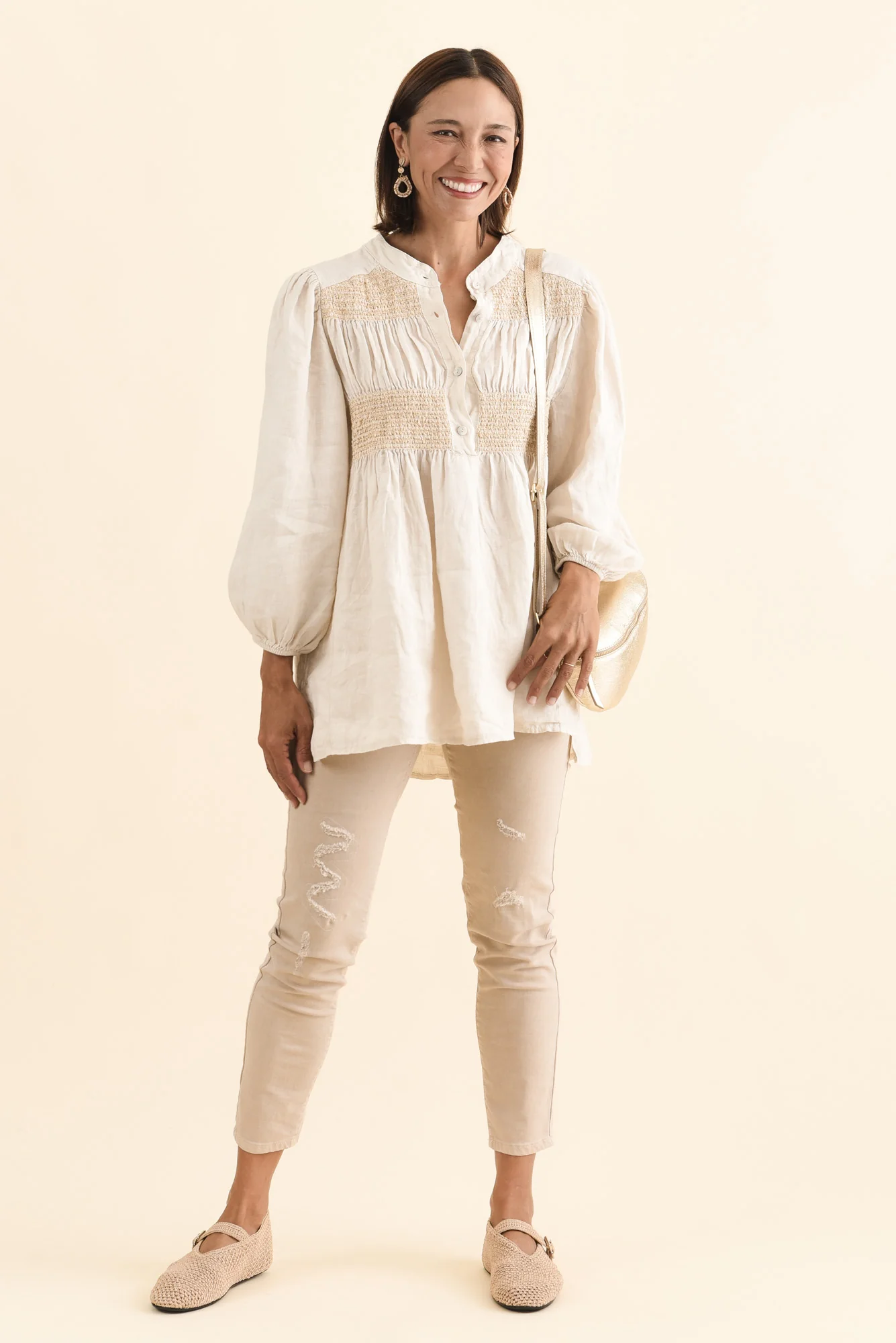 Balos Natural Linen Embellished Top - Image 2
