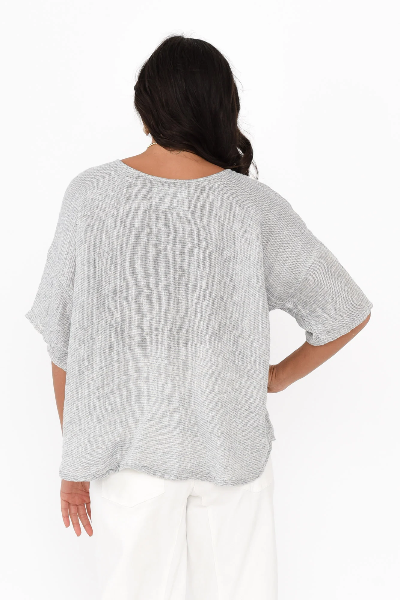 Barbara Light Blue Stripe Linen Top - Image 5