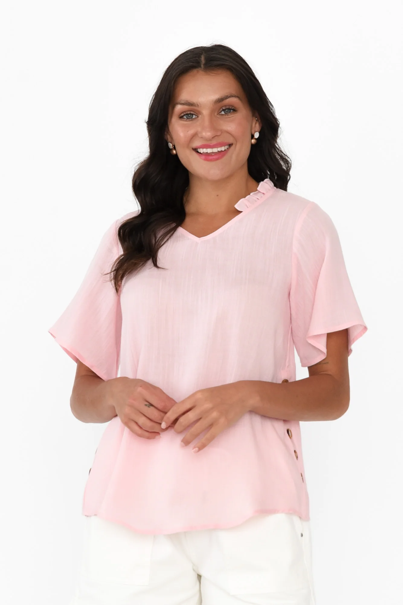 Bari Blush Linen Button Top