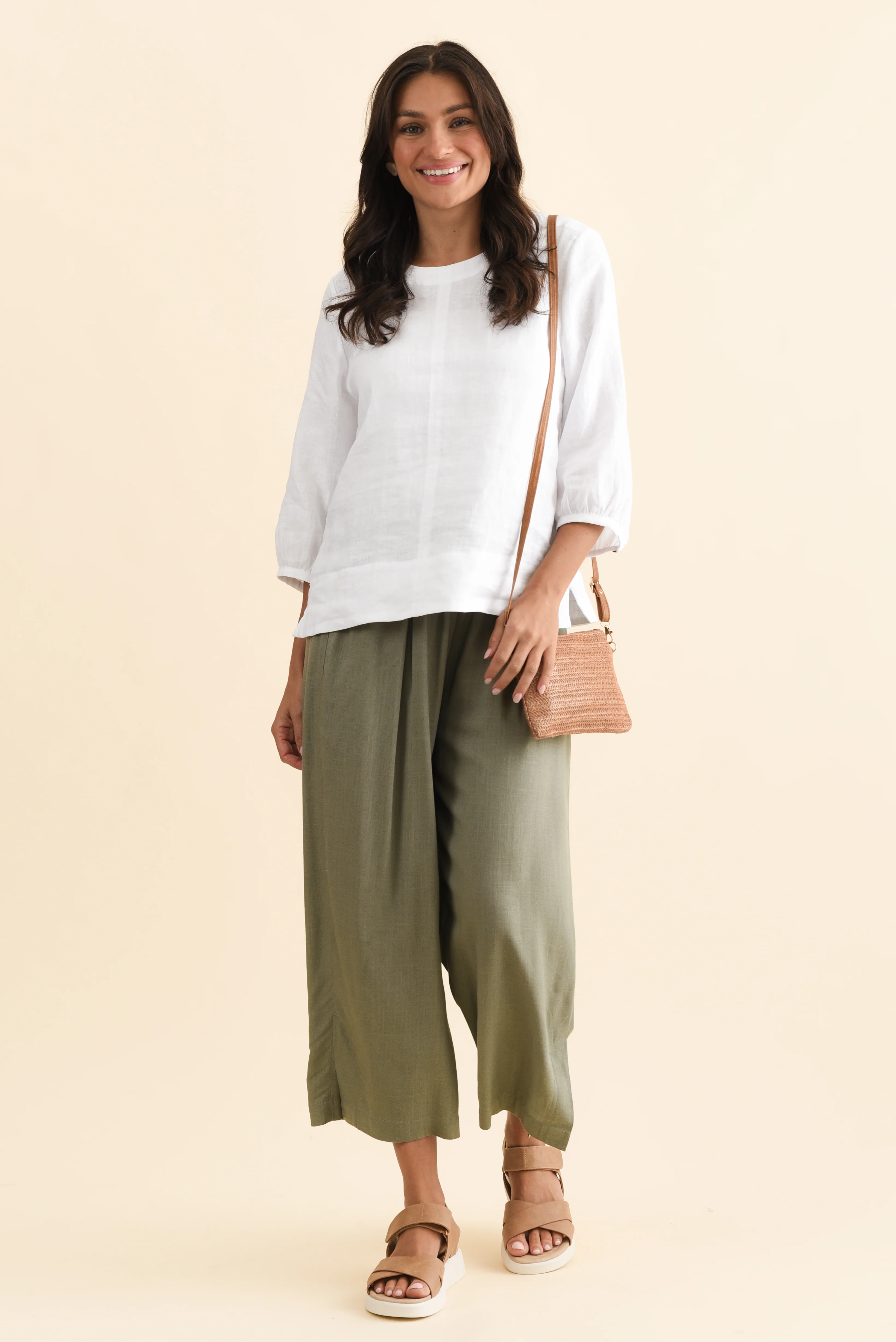 Belinda Khaki Linen Blend Cropped Pants - Image 2