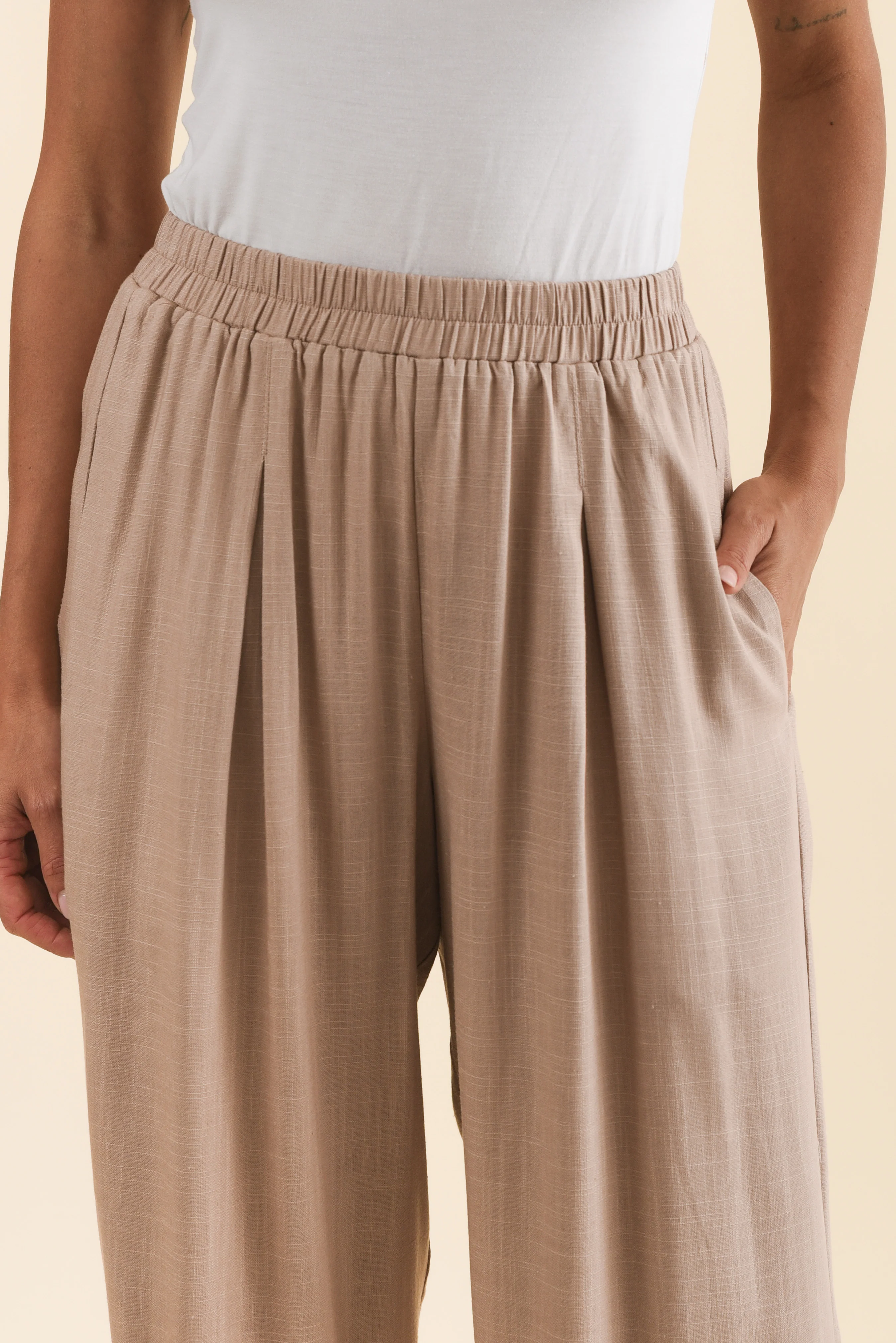 Belinda Taupe Linen Blend Cropped Pants - Image 5