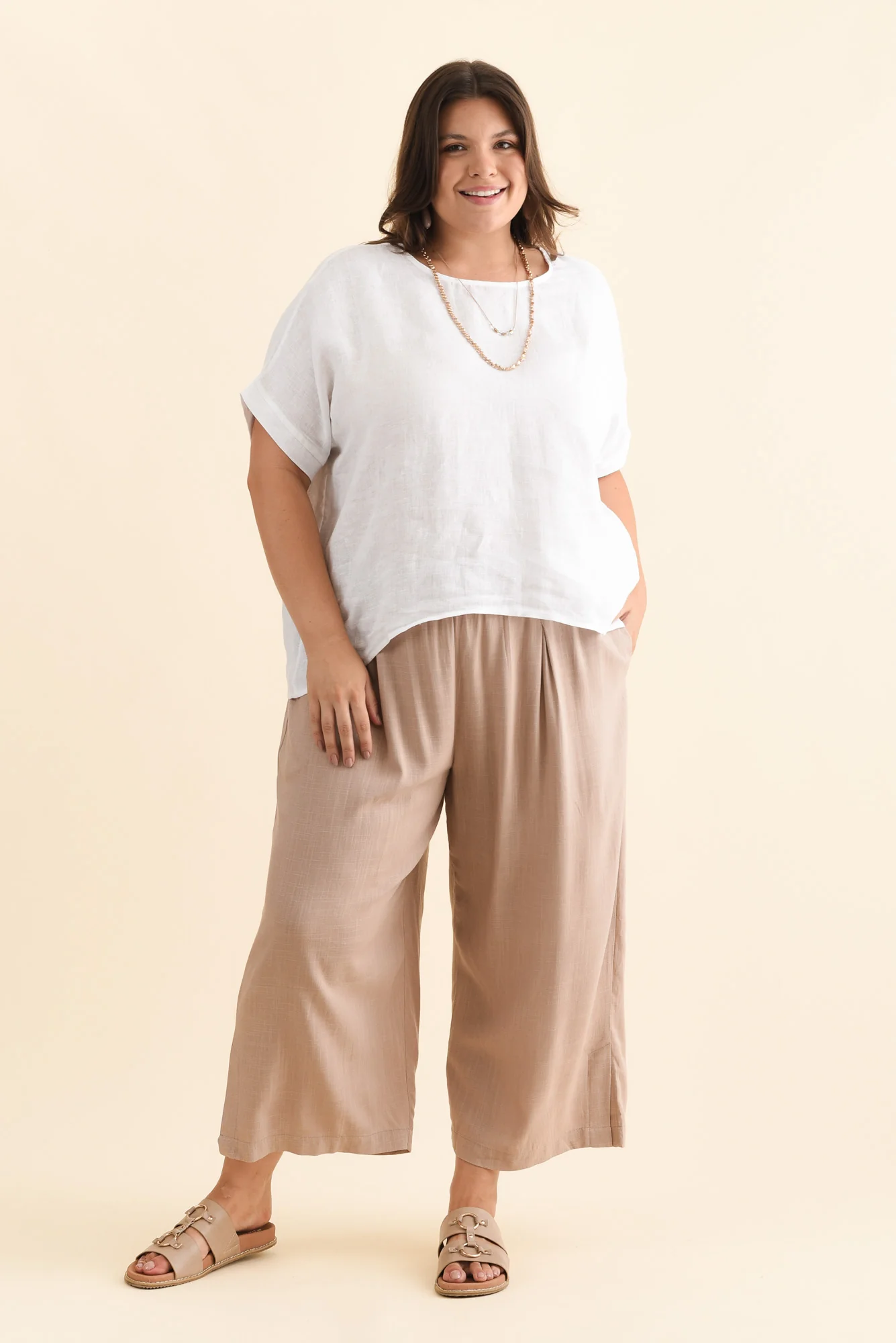 Belinda Taupe Linen Blend Cropped Pants - Image 8