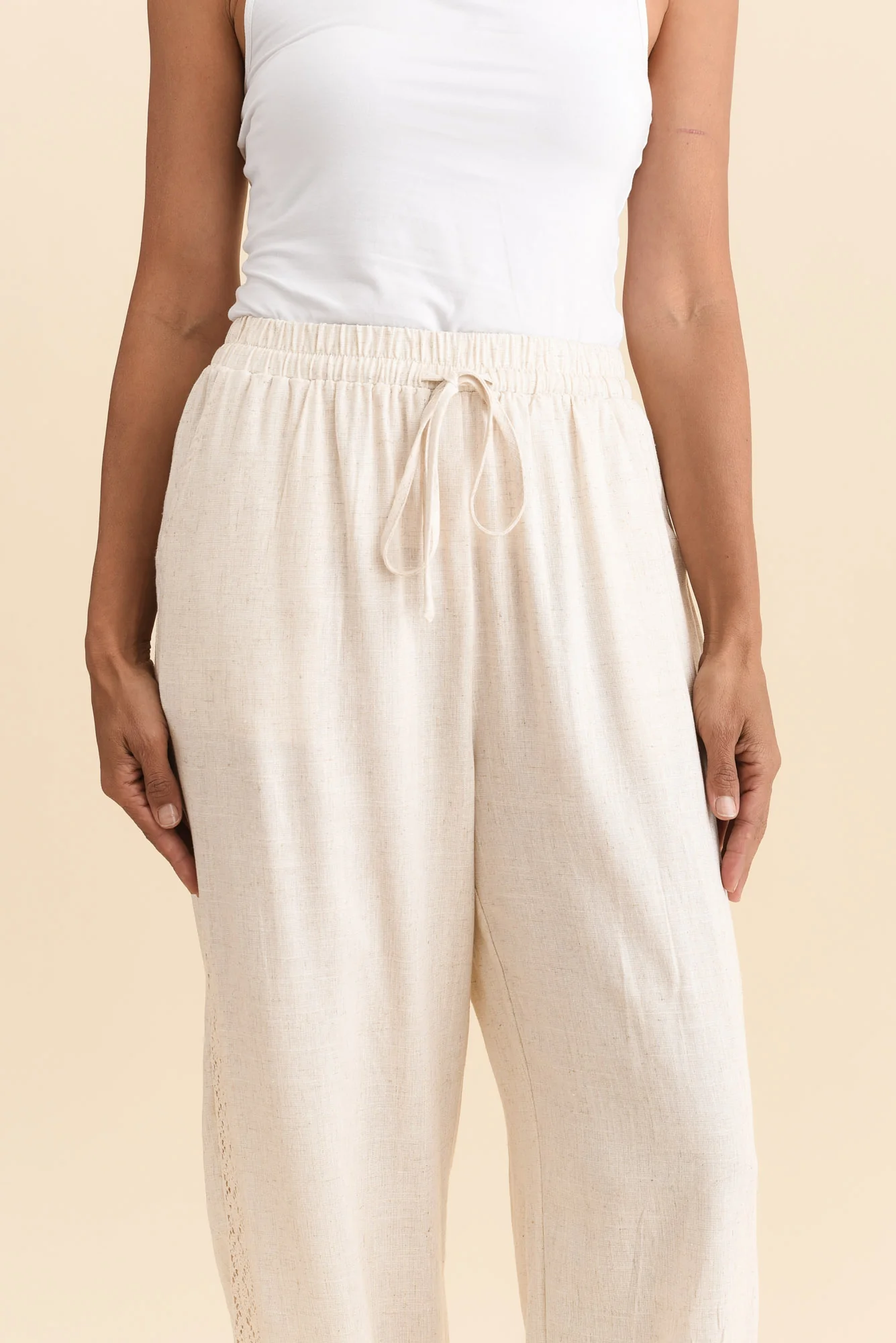 Beretta Beige Lace Linen Blend Pants - Image 5