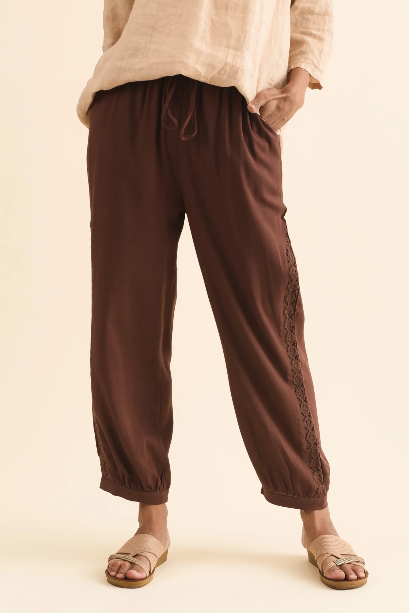 Beretta Chocolate Lace Linen Blend Pants